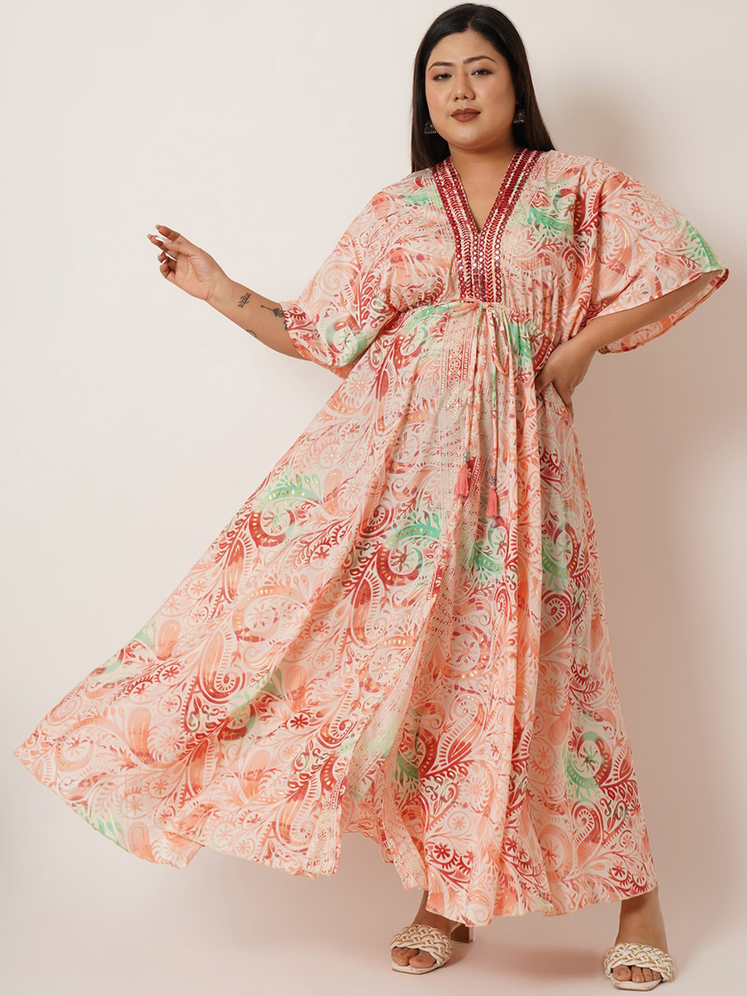 

IX IMPRESSION Floral Printed Flared Sleeve Maxi Dress, Pink