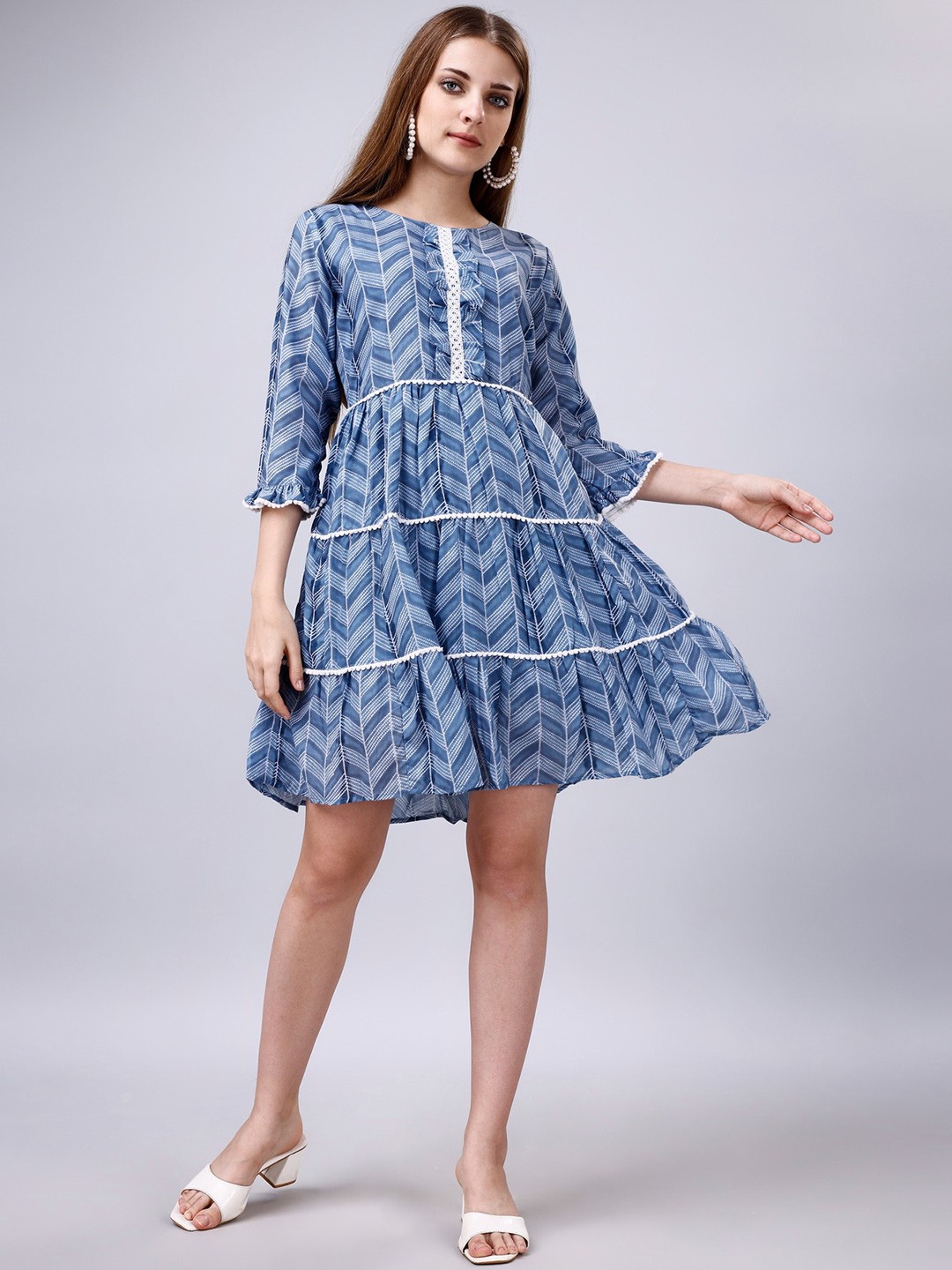 

Sitanjali Floral Print Cotton Fit & Flare Dress, Blue