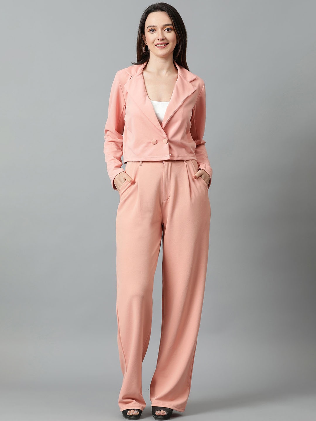 

KOTTY BIZwear Basics Notched Lapel Collar Coat With Trousers, Pink