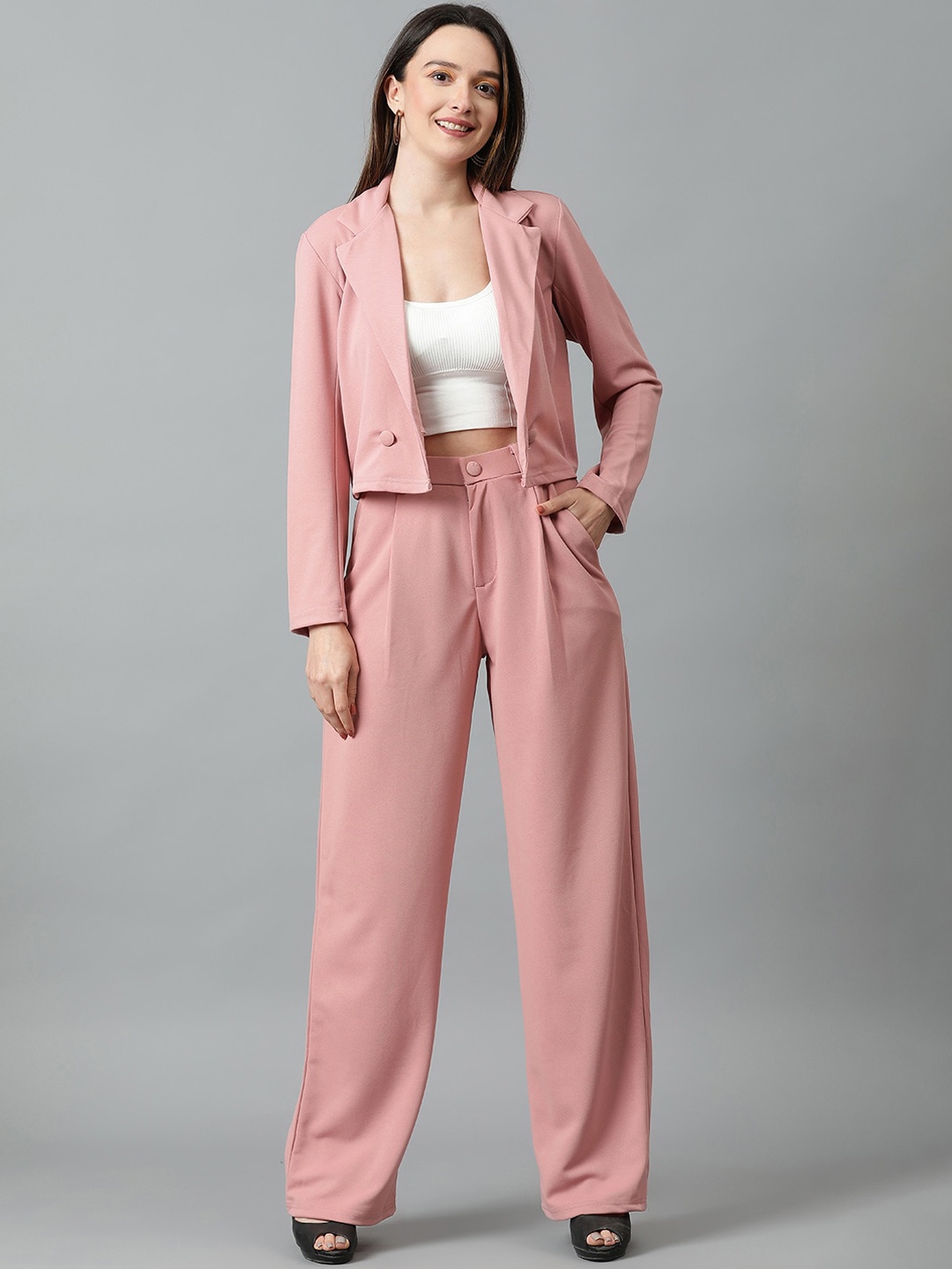 

KOTTY BIZwear Basics Notched Lapel Collar Coat With Trousers, Pink