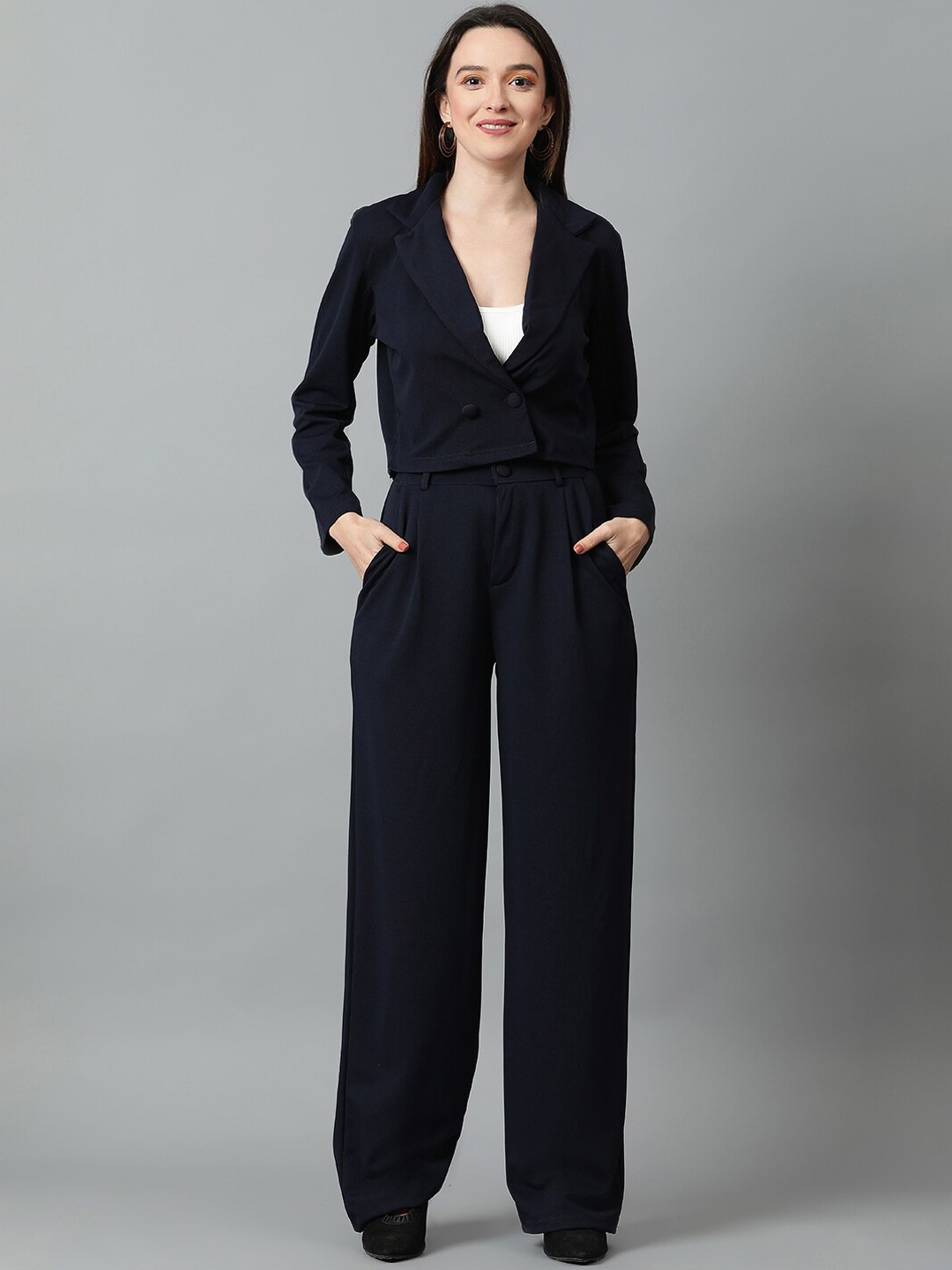 

KOTTY BIZwear Basics Notched Lapel Collar Blazer With Trousers, Navy blue