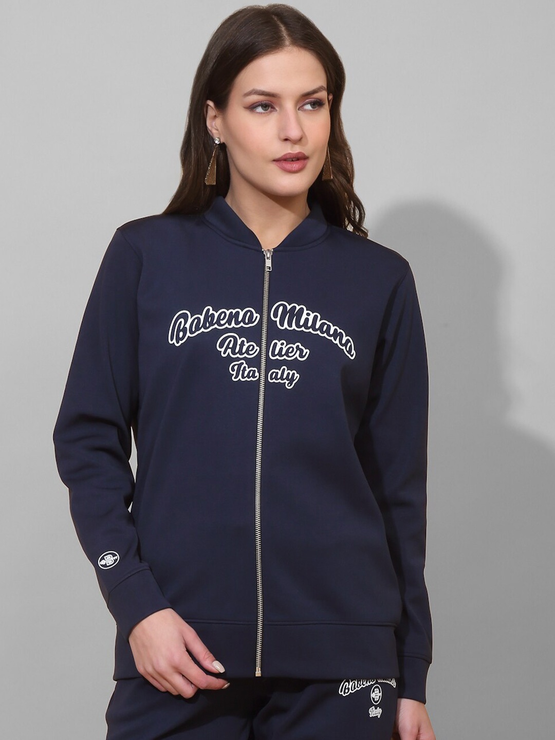 

Bobeno Milano Typography Printed Mock Collar Sweatshirt, Navy blue