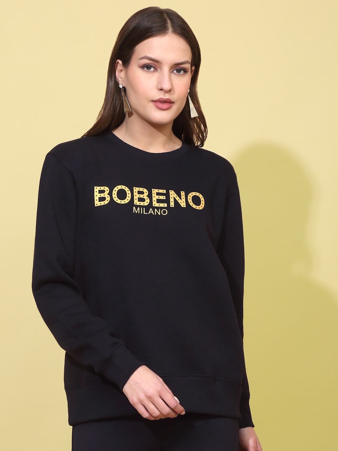 

Bobeno Milano Typography Printed Fleece Pullover Sweatshirt, Navy blue
