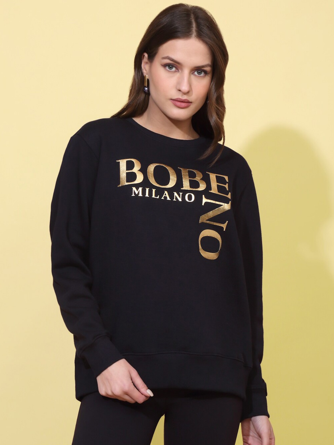

Bobeno Milano Typography Printed Fleece Sweatshirt, Navy blue