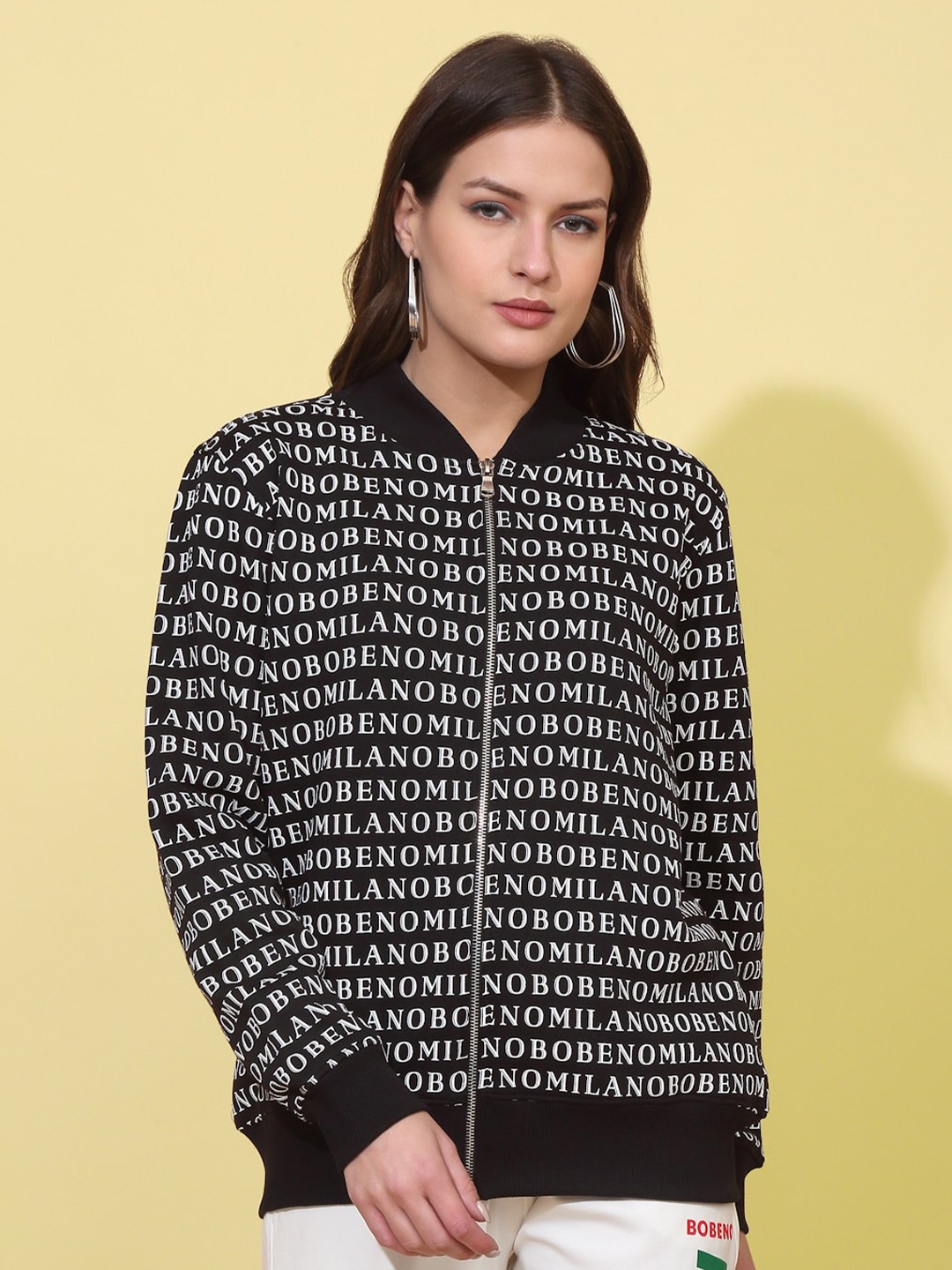 

Bobeno Milano Typography Printed Mock Collar Fleece Sweatshirt, Black