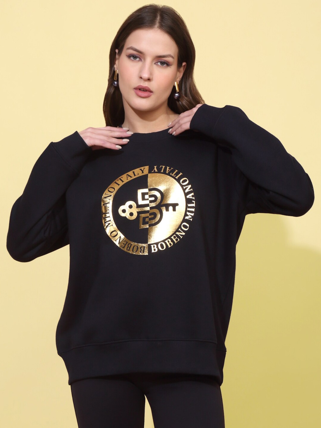 

Bobeno Milano Graphic Printed Fleece Pullover Sweatshirt, Navy blue