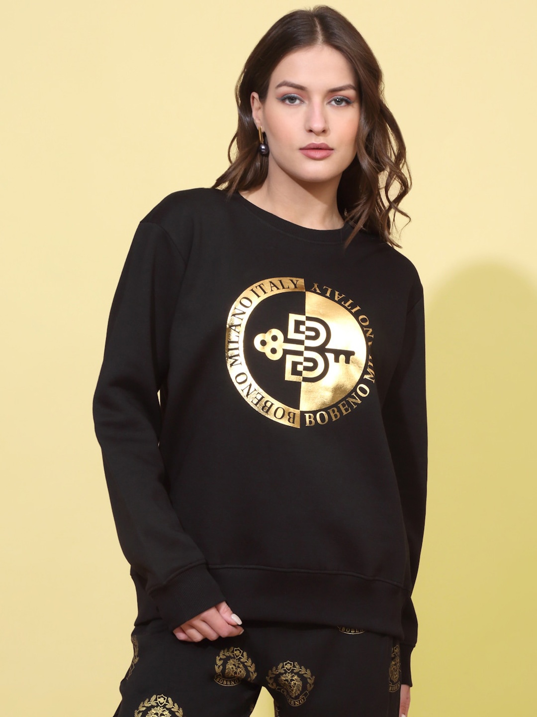 

Bobeno Milano Graphic Printed Fleece Pullover Sweatshirt, Black