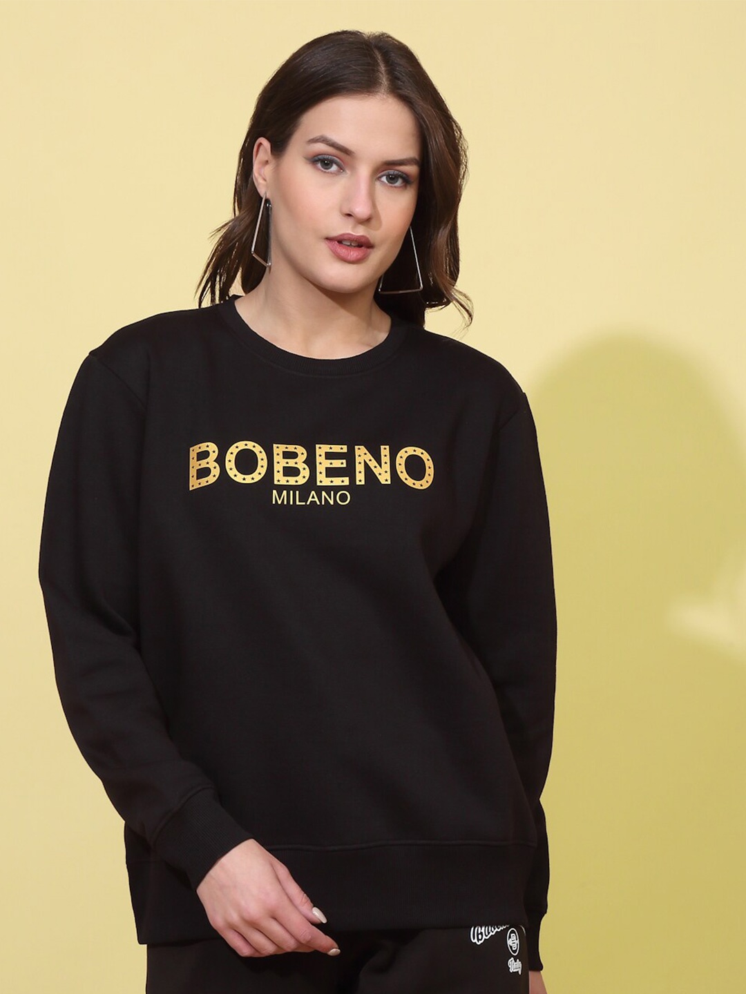 

Bobeno Milano Typography Printed Fleece Pullover Sweatshirt, Black