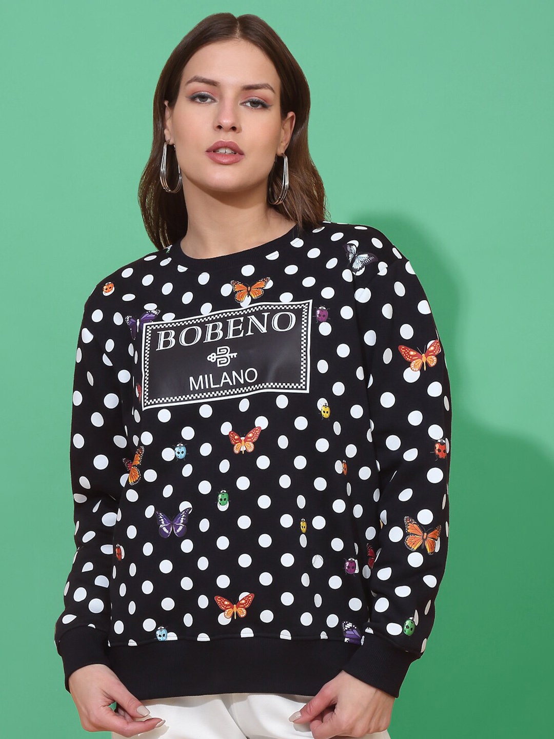 

Bobeno Milano Graphic Printed Round Neck Long Sleeves Fleece Pullover Sweatshirt, Navy blue
