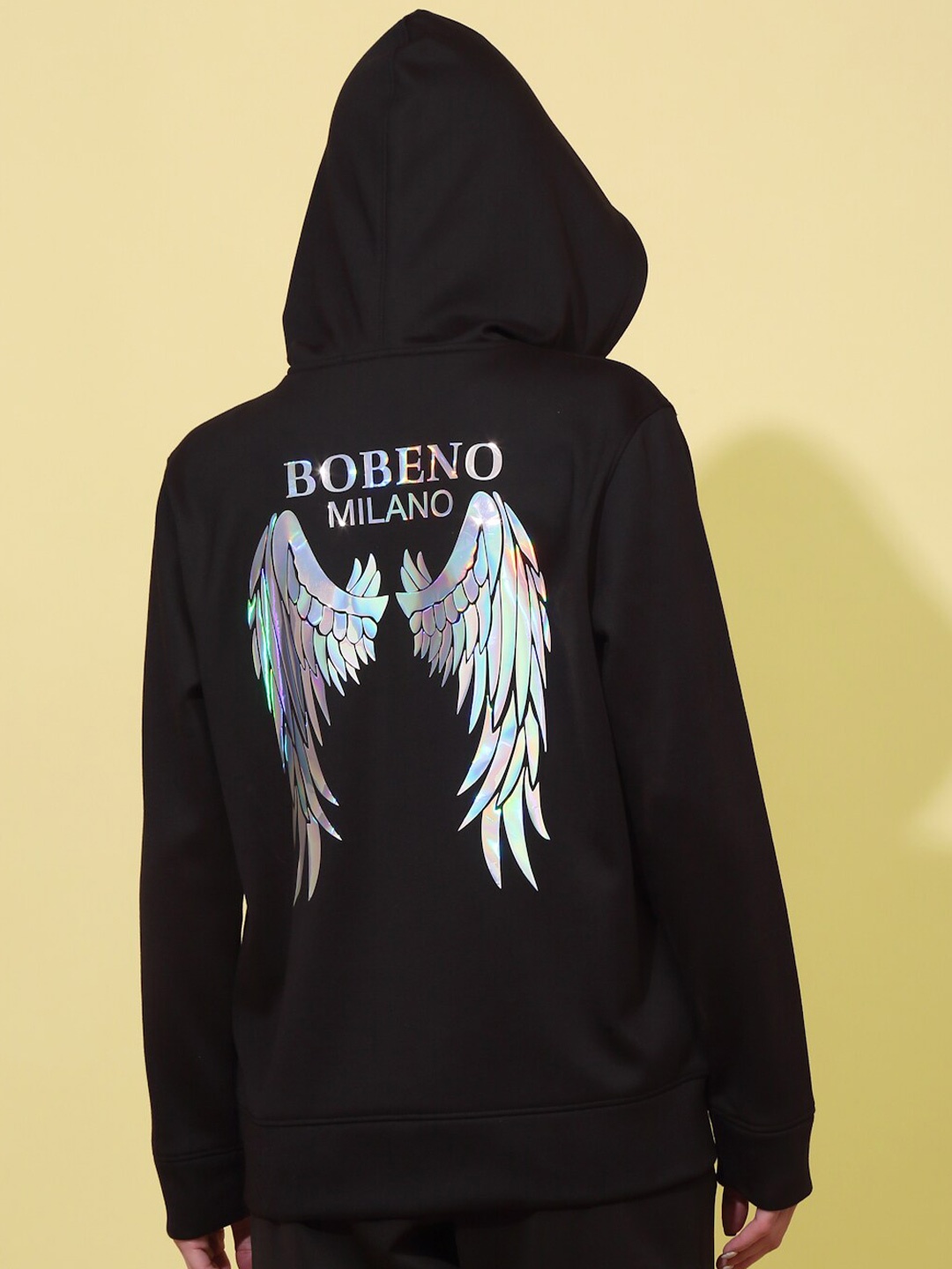 

Bobeno Milano Typography Printed Hooded Front-Open Sweatshirt, Black