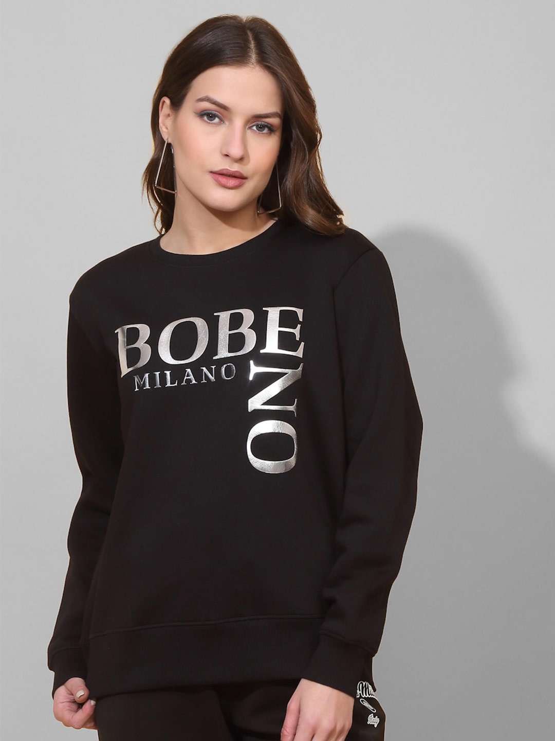 

Bobeno Milano Typography Printed Fleece Pullover Sweatshirt, Black