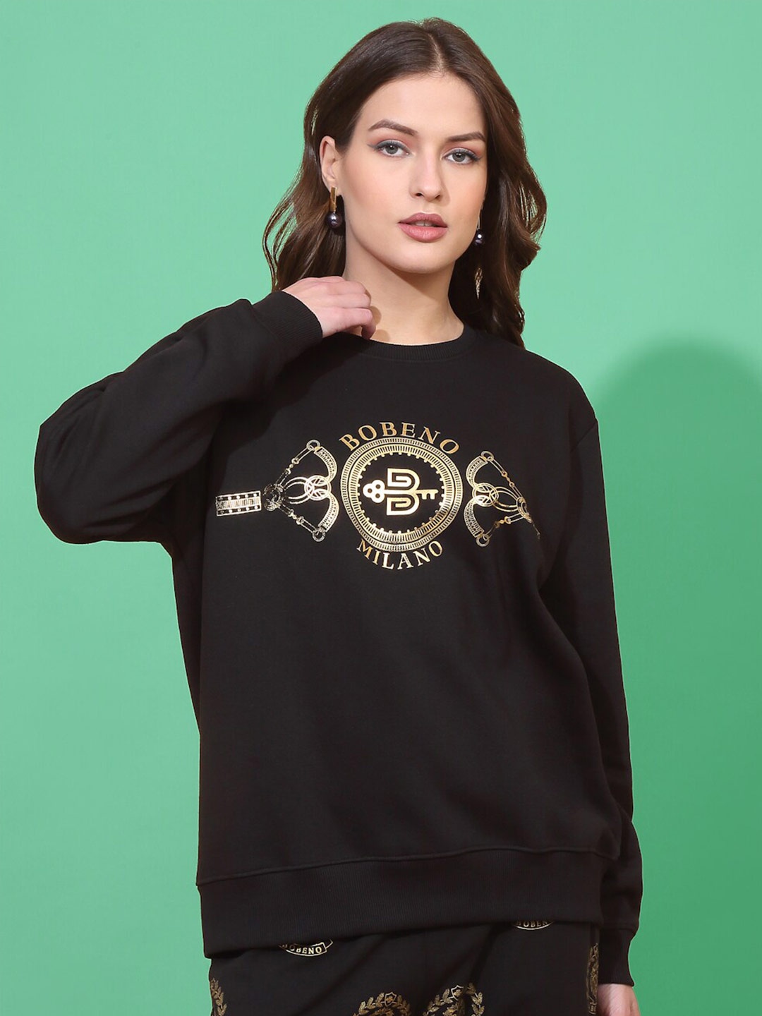 

Bobeno Milano Typography Printed Fleece Sweatshirt, Black