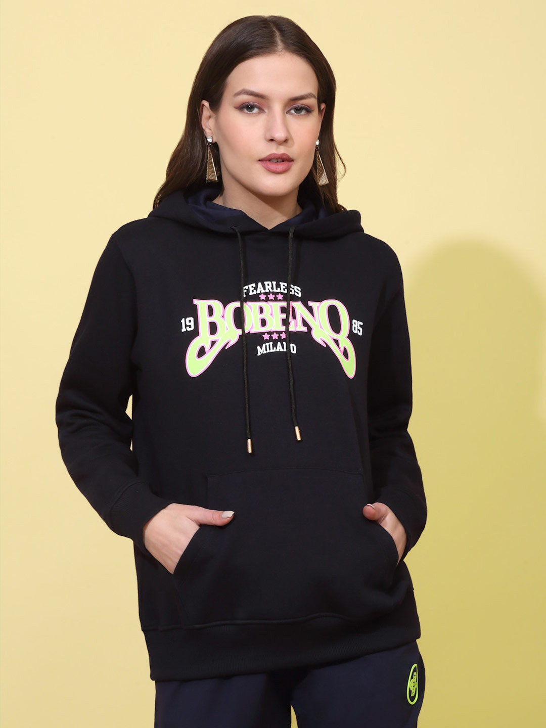 

Bobeno Milano Typography Printed Fleece Pullover Sweatshirt, Navy blue