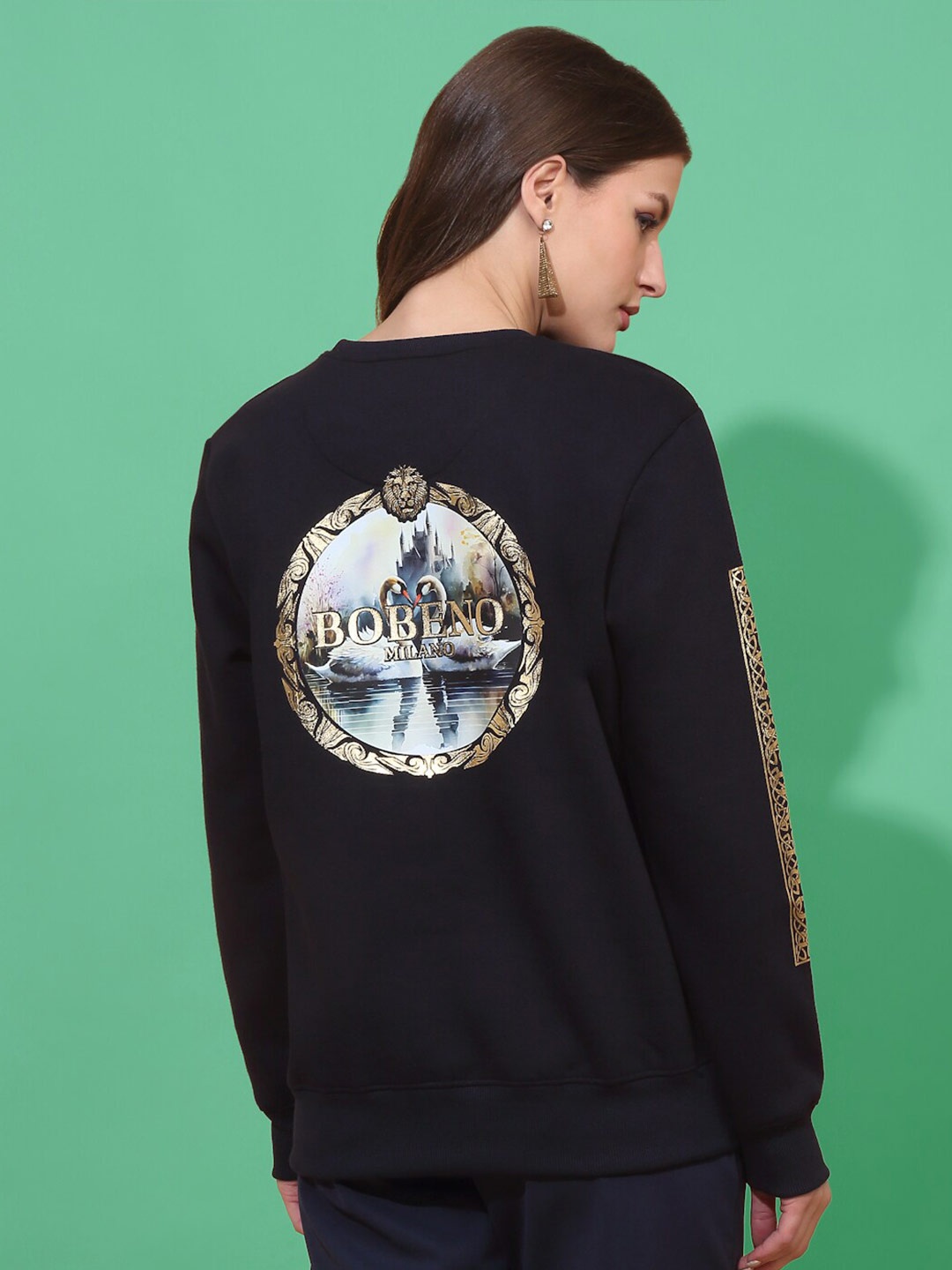 

Bobeno Milano Typography Printed Fleece Sweatshirt, Navy blue