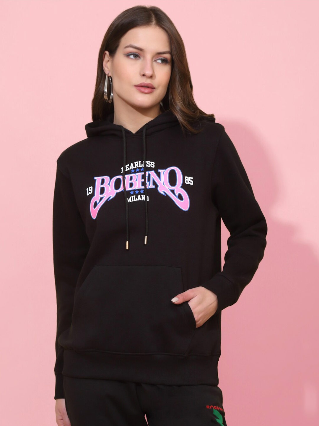 

Bobeno Milano Typography Printed Hooded Fleece Sweatshirt, Black