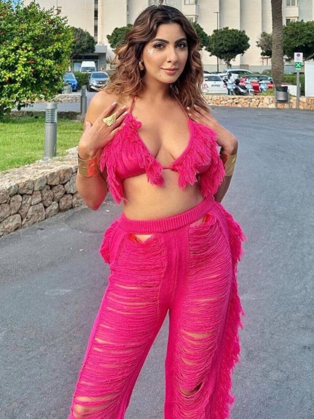 

FancyPants Corchet Halter Neck Swimwear Coverup Top, Pink