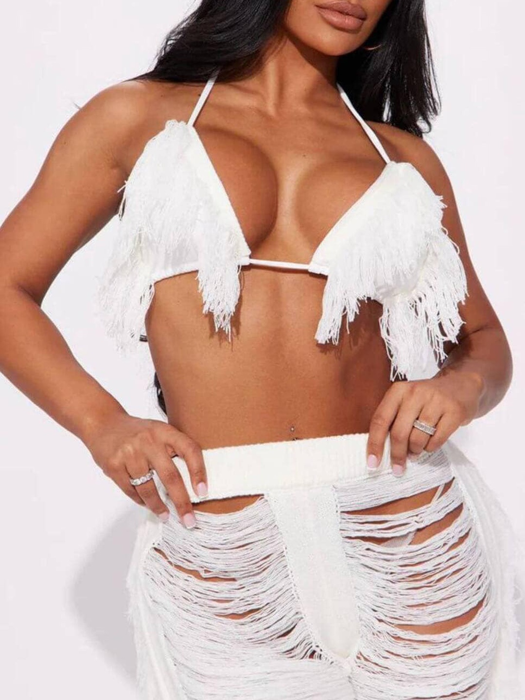 

FancyPants Corchet Halter Neck Swimwear Coverup Top, White