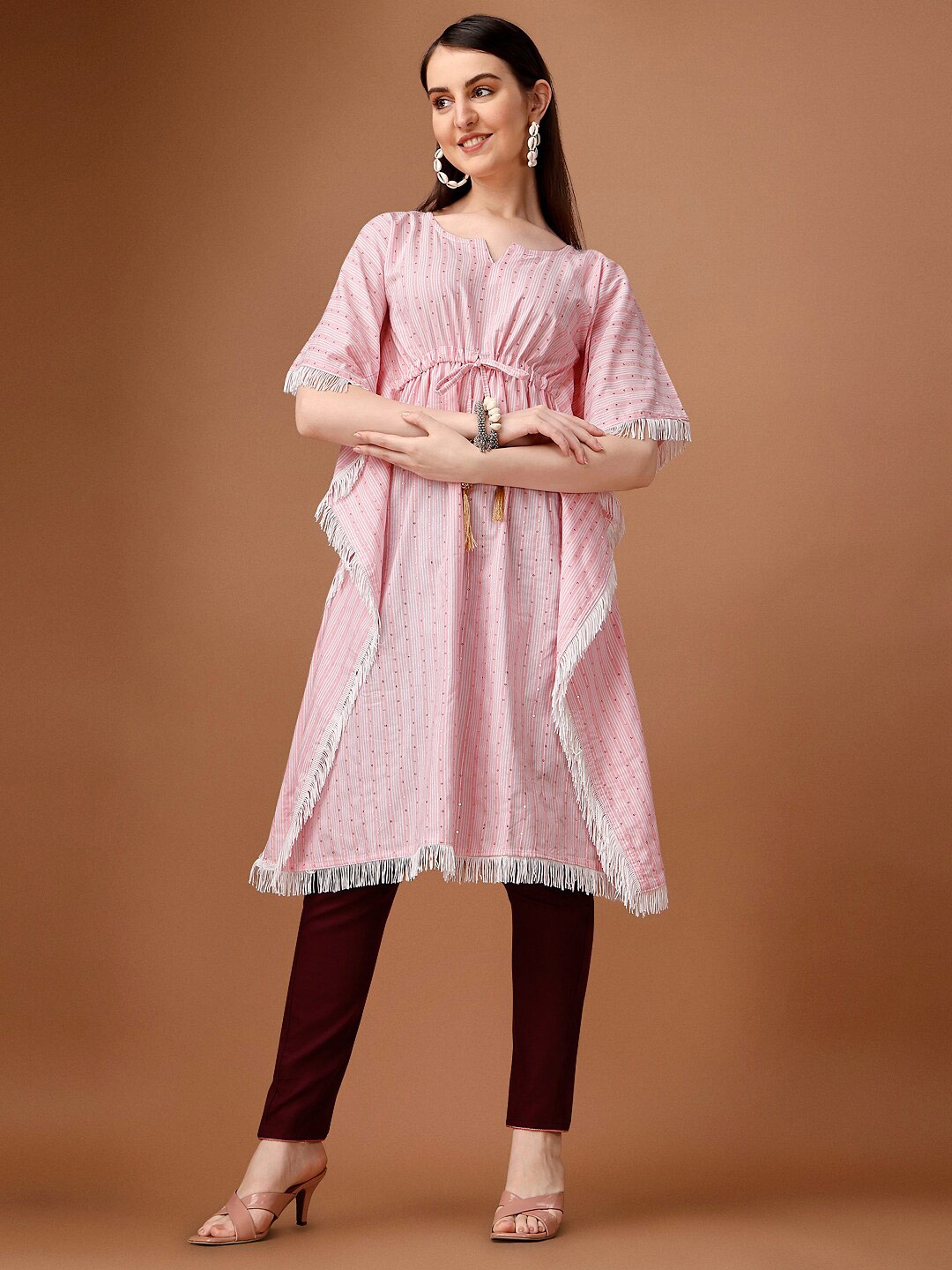 

WILNERCROWN Striped Printed Kaftan Kurta, Pink