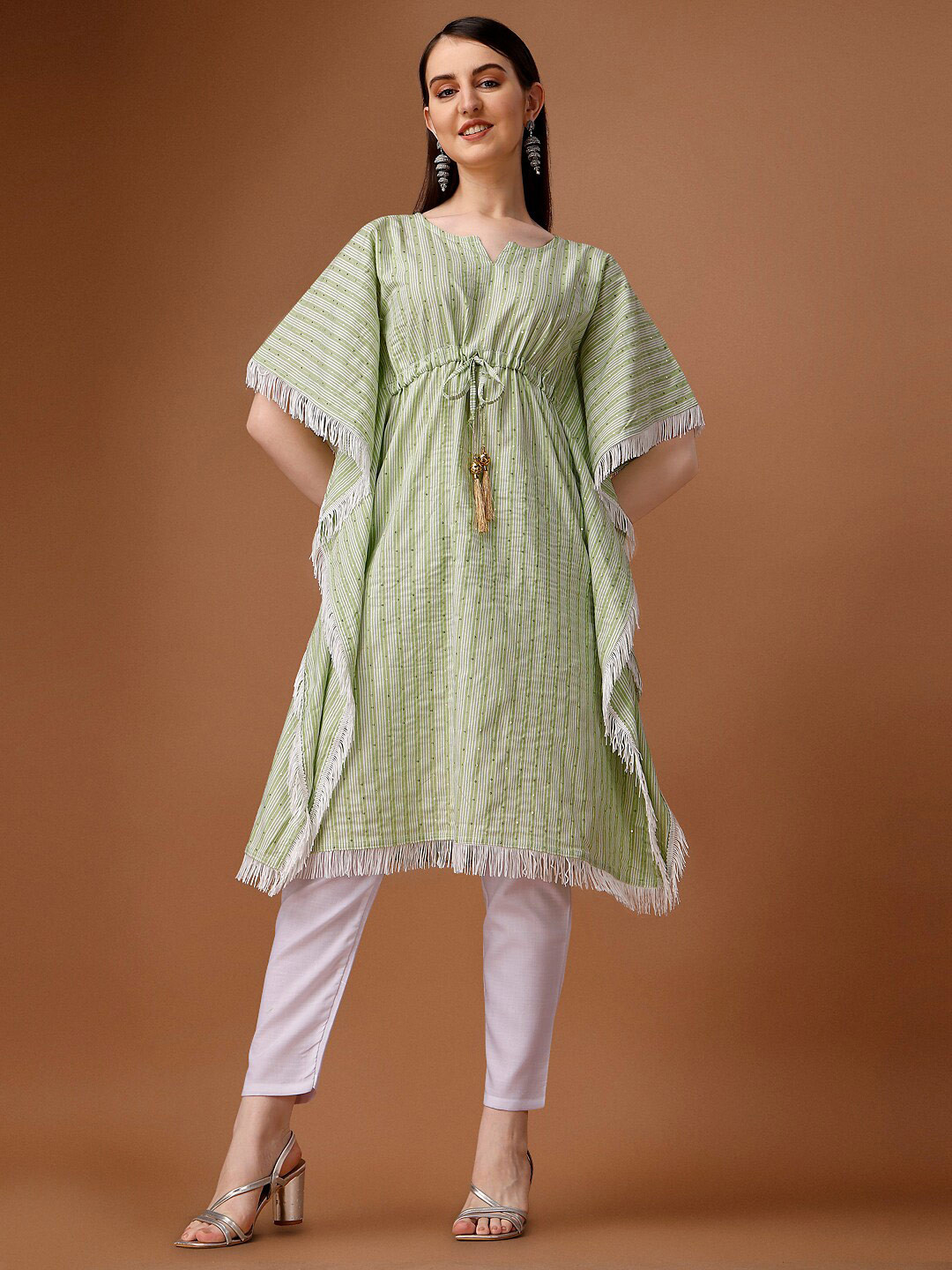 

WILNERCROWN Striped Printed Kaftan Kurta, Sea green