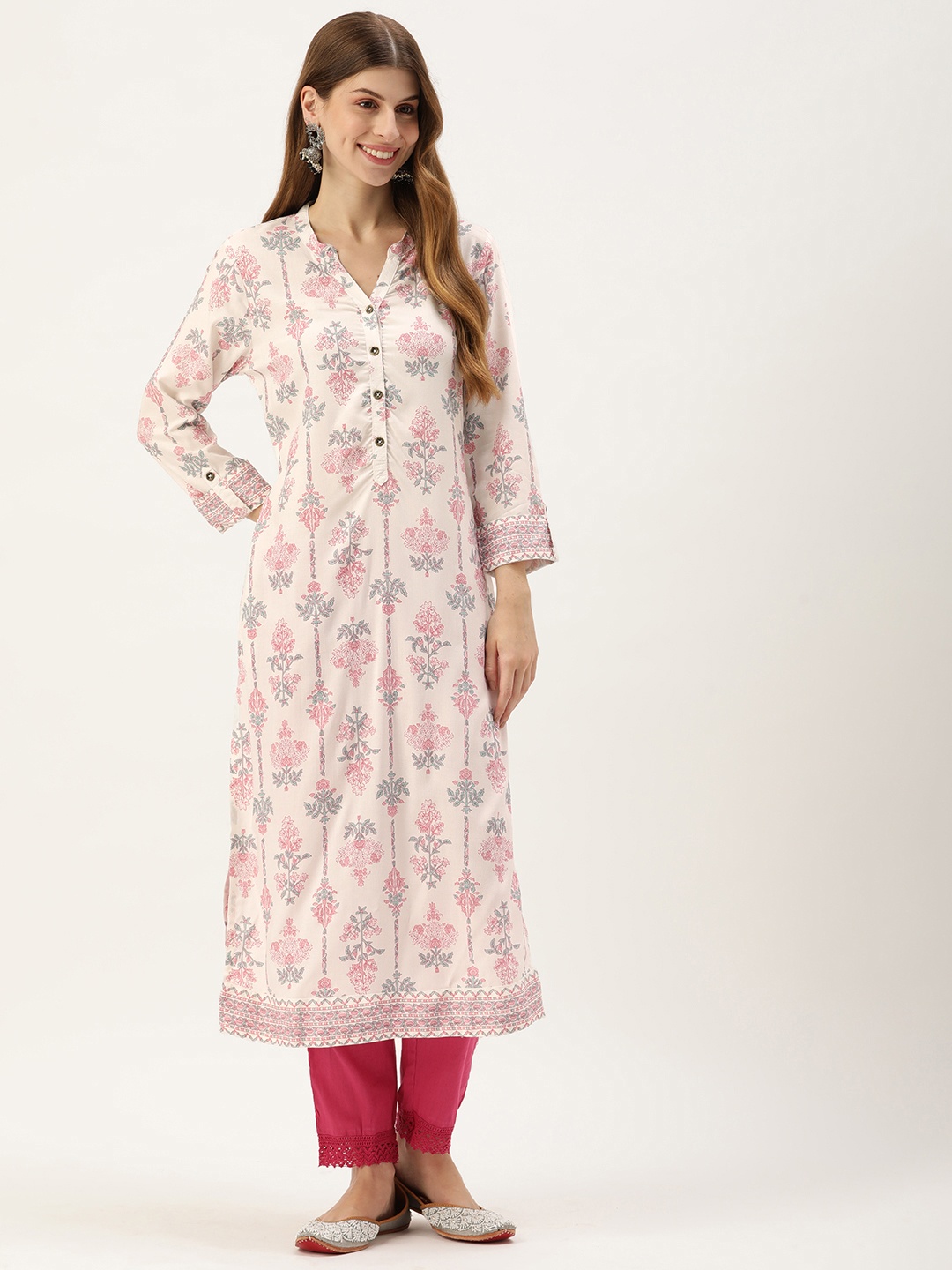 

AMUKTI Women Floral Printed Kurta, White