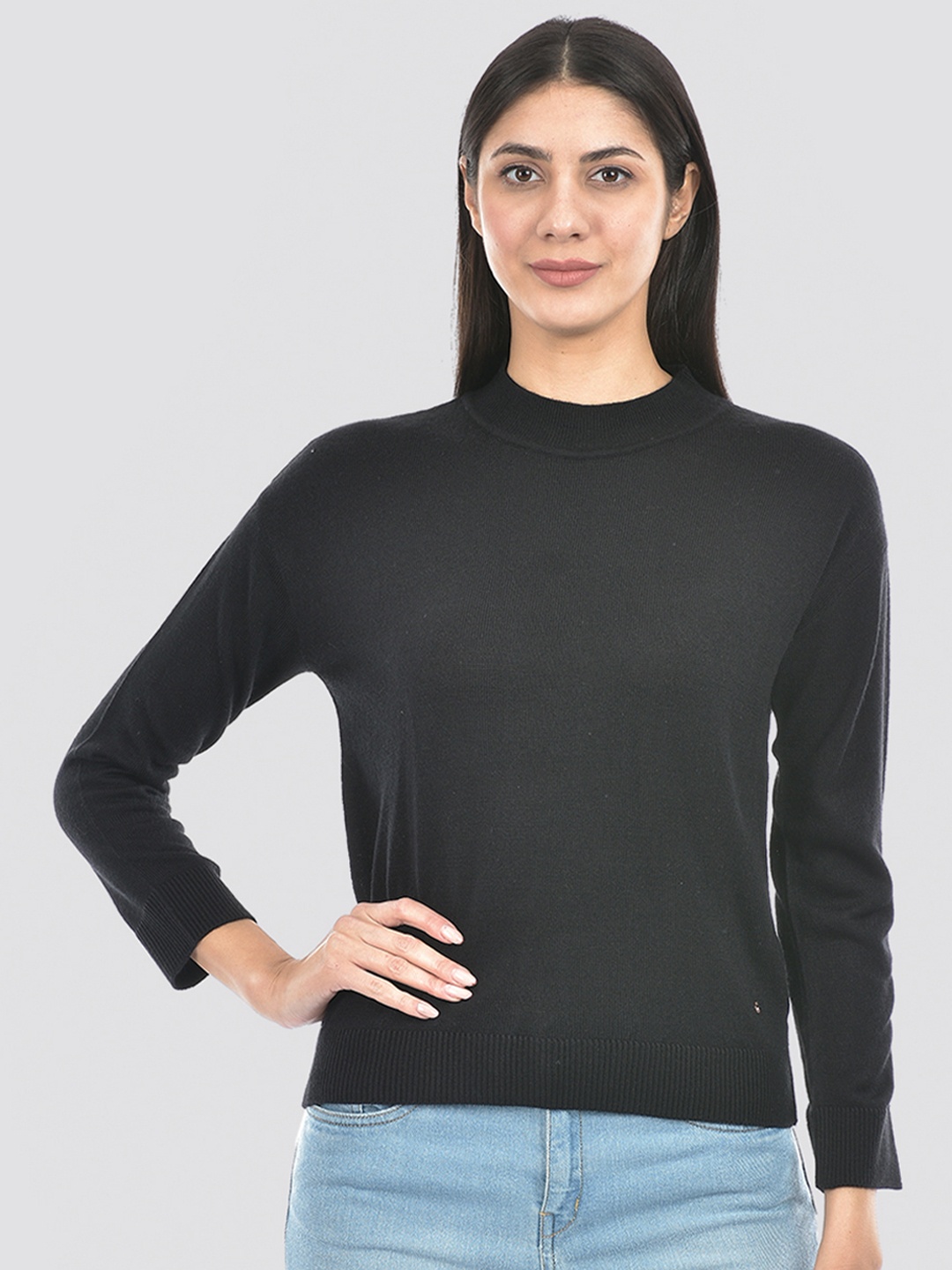 

Numero Uno Round Neck Acrylic Pullover, Black
