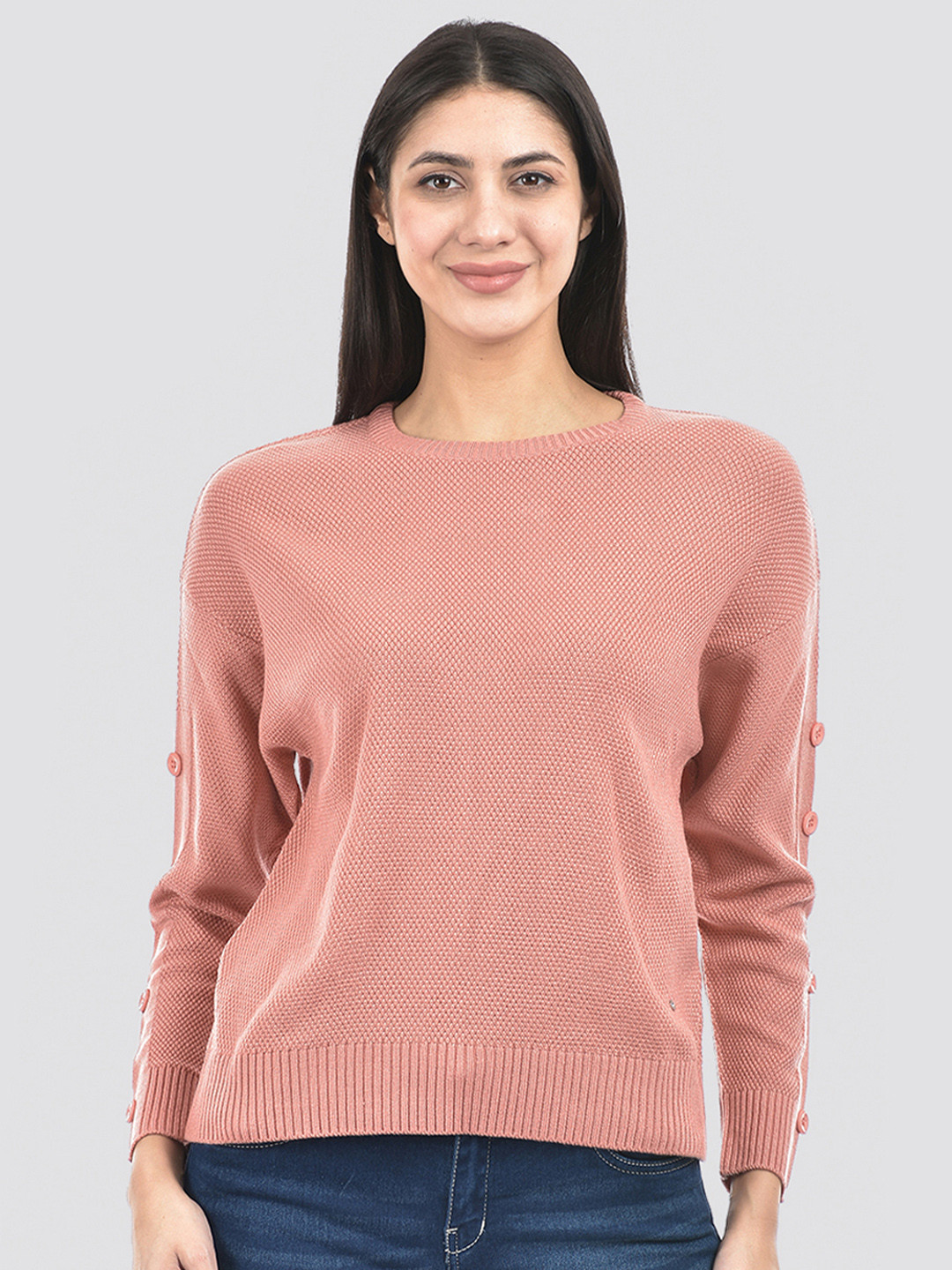 

Numero Uno Self Designed Round neck Acrylic Pullover, Peach