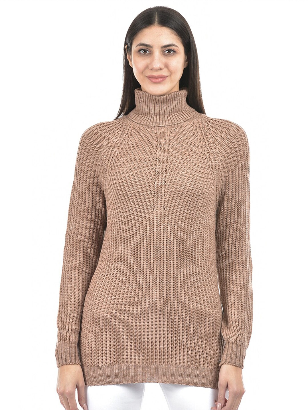 

Numero Uno Cable Knit High Neck Pullover, Camel brown