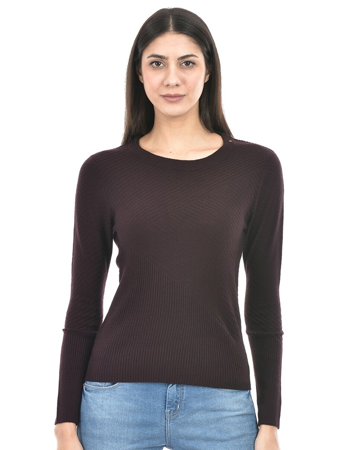 

Numero Uno Round Neck Acrylic Pullover, Brown
