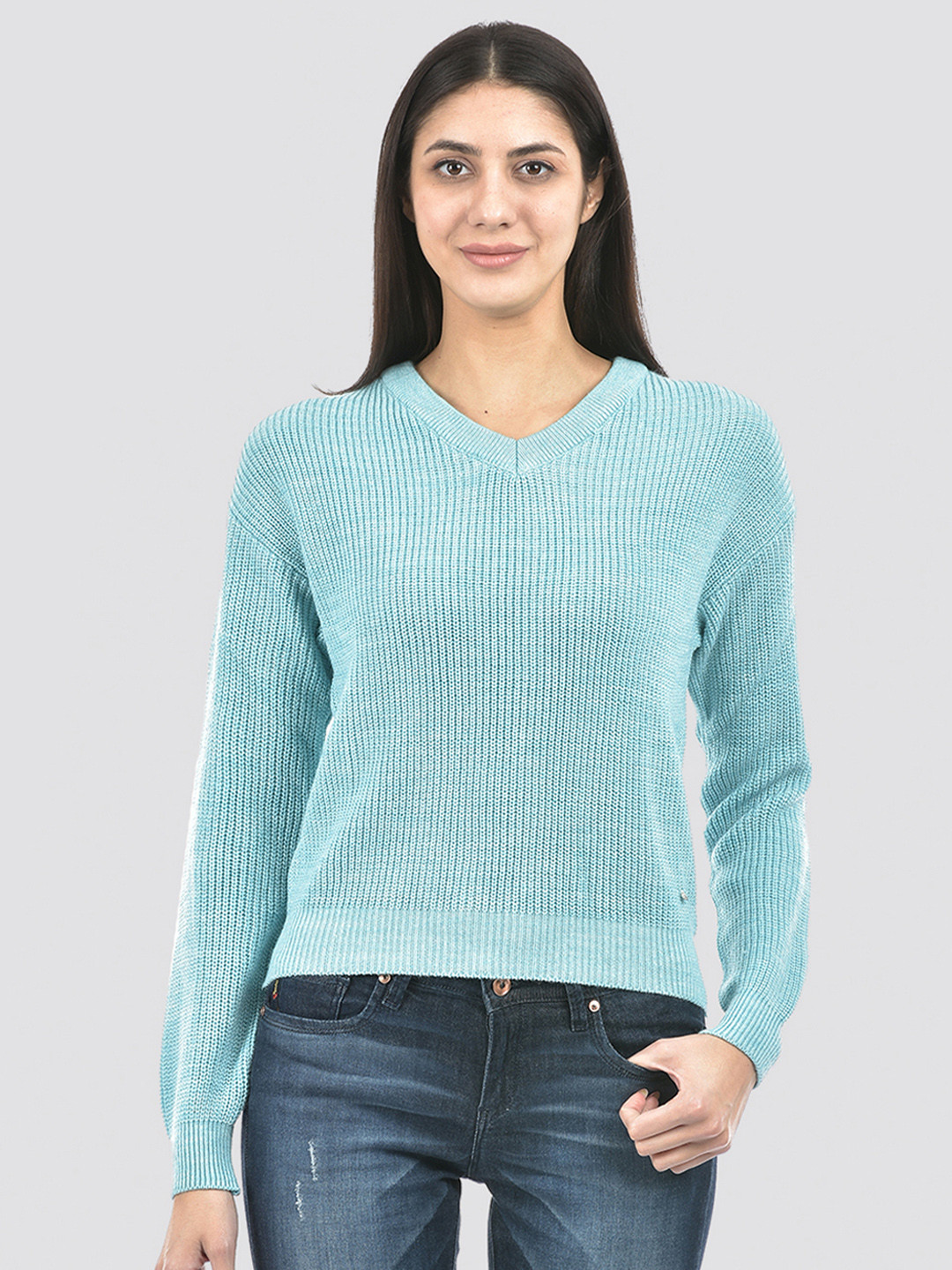 

Numero Uno Self Designed V-Neck Acrylic Pullover, Blue