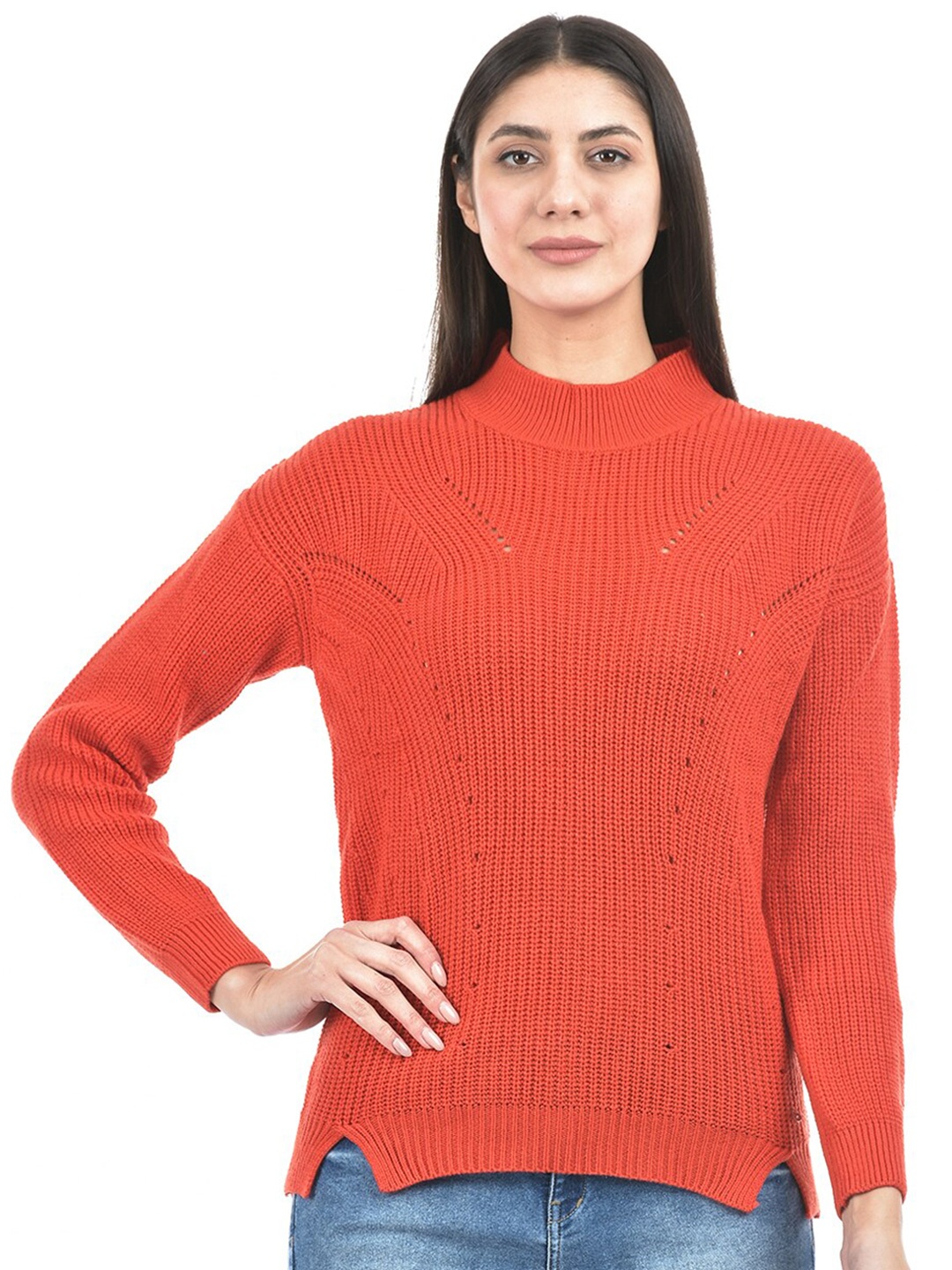 

Numero Uno Ribbed Mock Collar Acrylic Pullover, Red