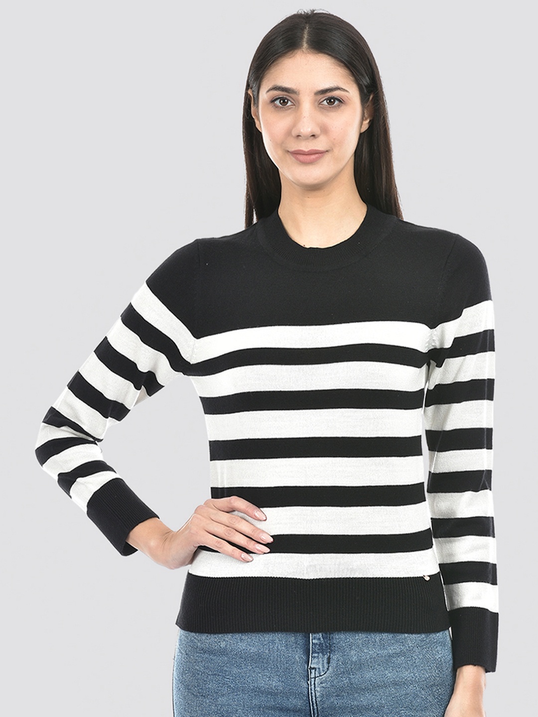 

Numero Uno Striped Acrylic Pullover, Black