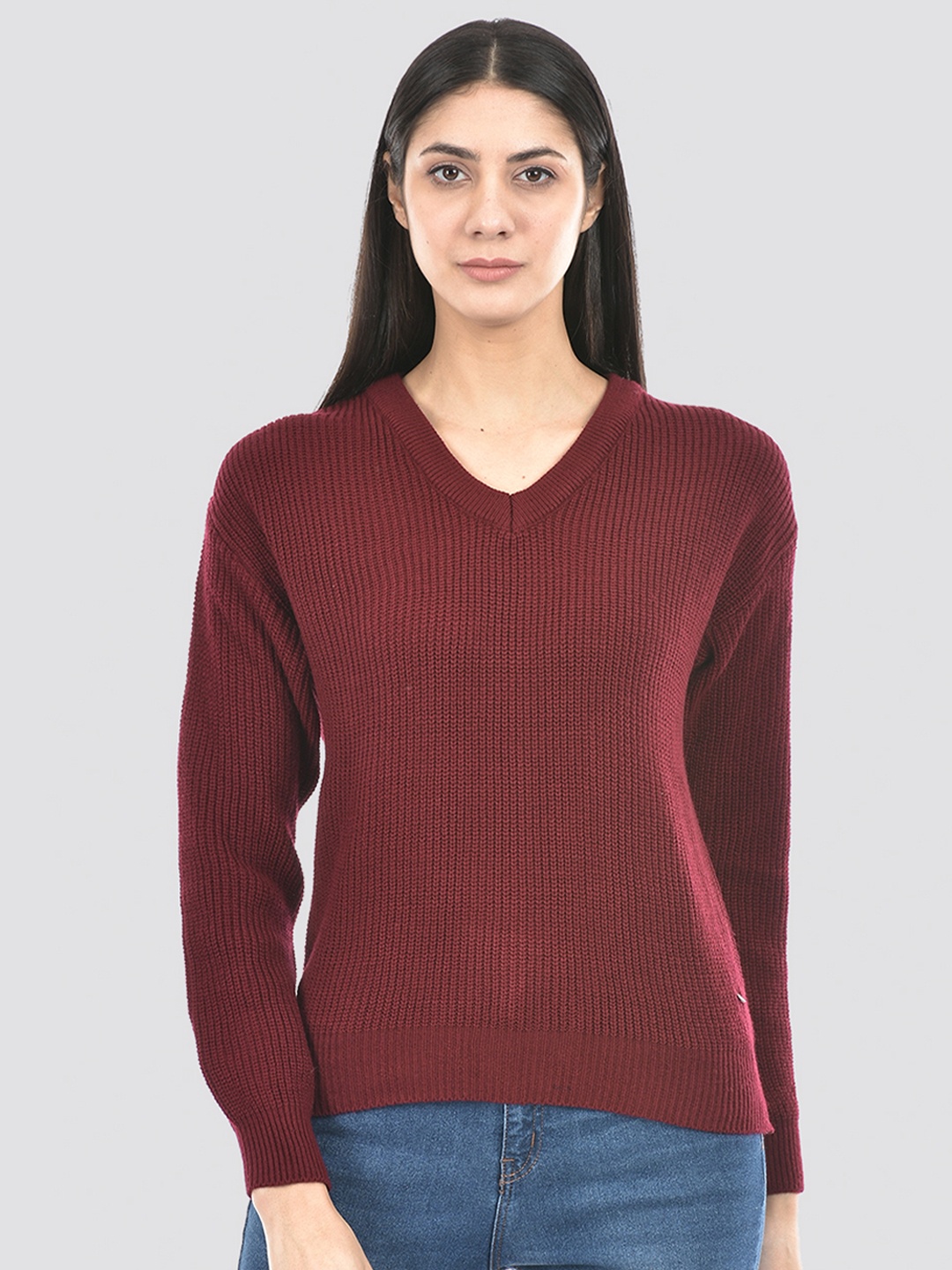 

Numero Uno Self Designed V-Neck Acrylic Pullover, Maroon