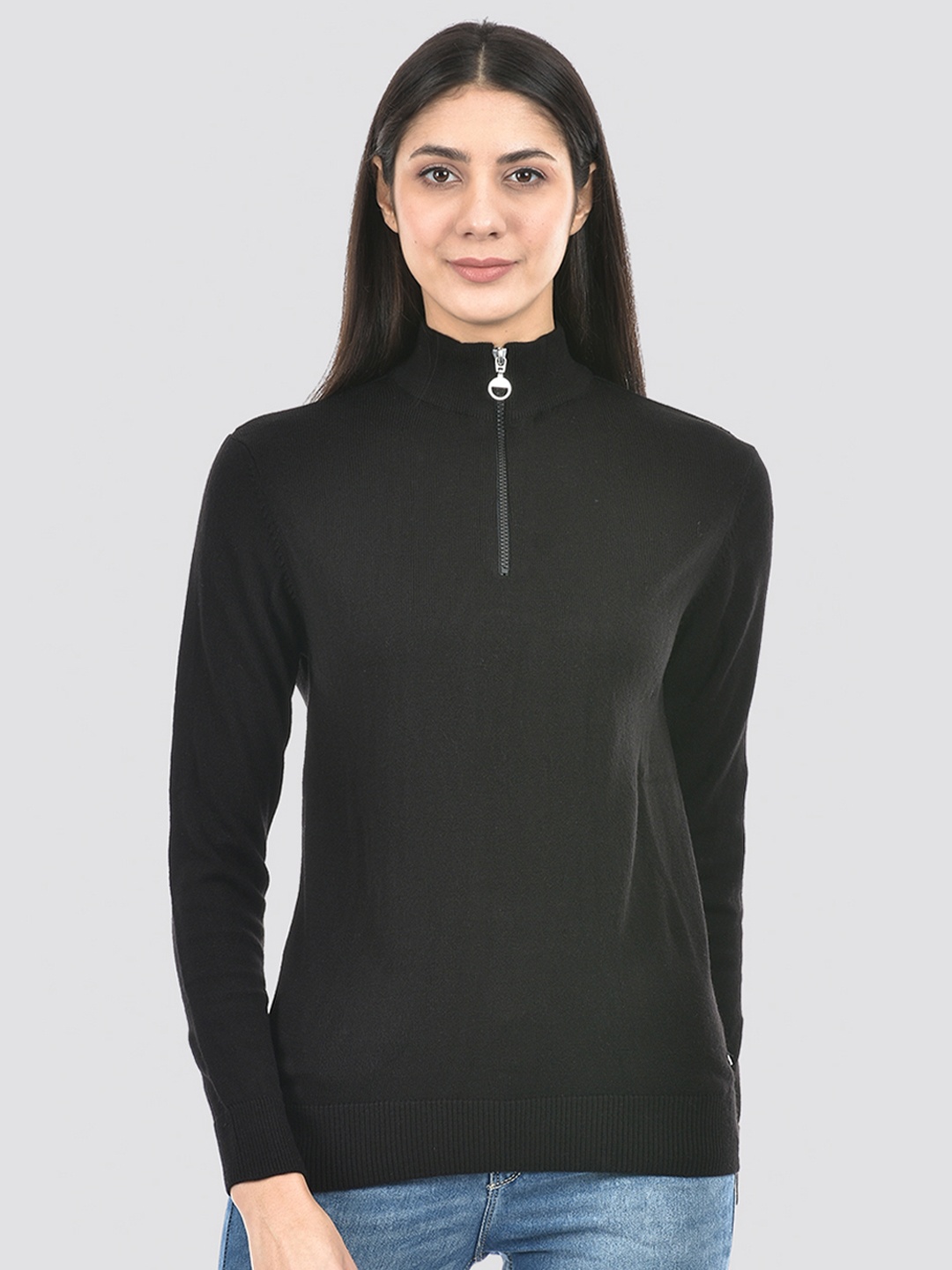 

Numero Uno High Neck Acrylic Pullover, Black