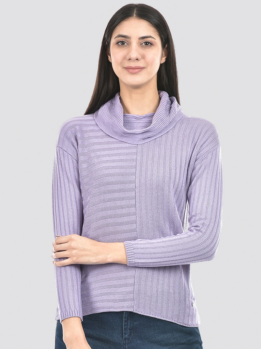 

Numero Uno Self Design High Neck Acrylic Pullover, Lavender