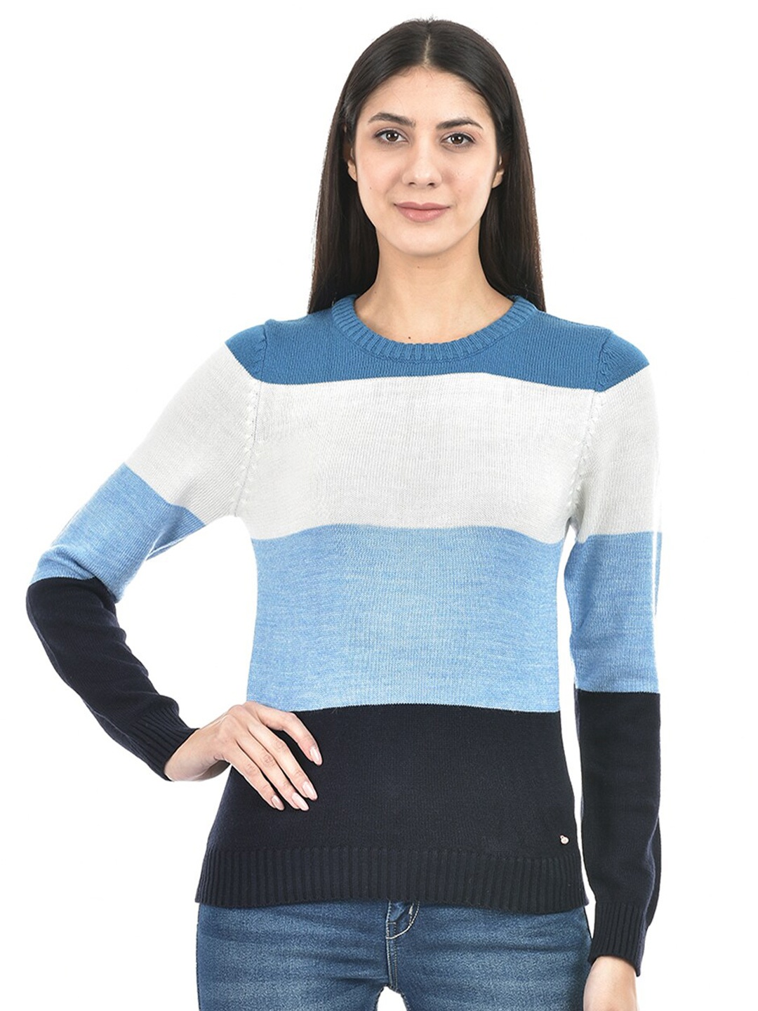 

Numero Uno Striped Acrylic Pullover, White