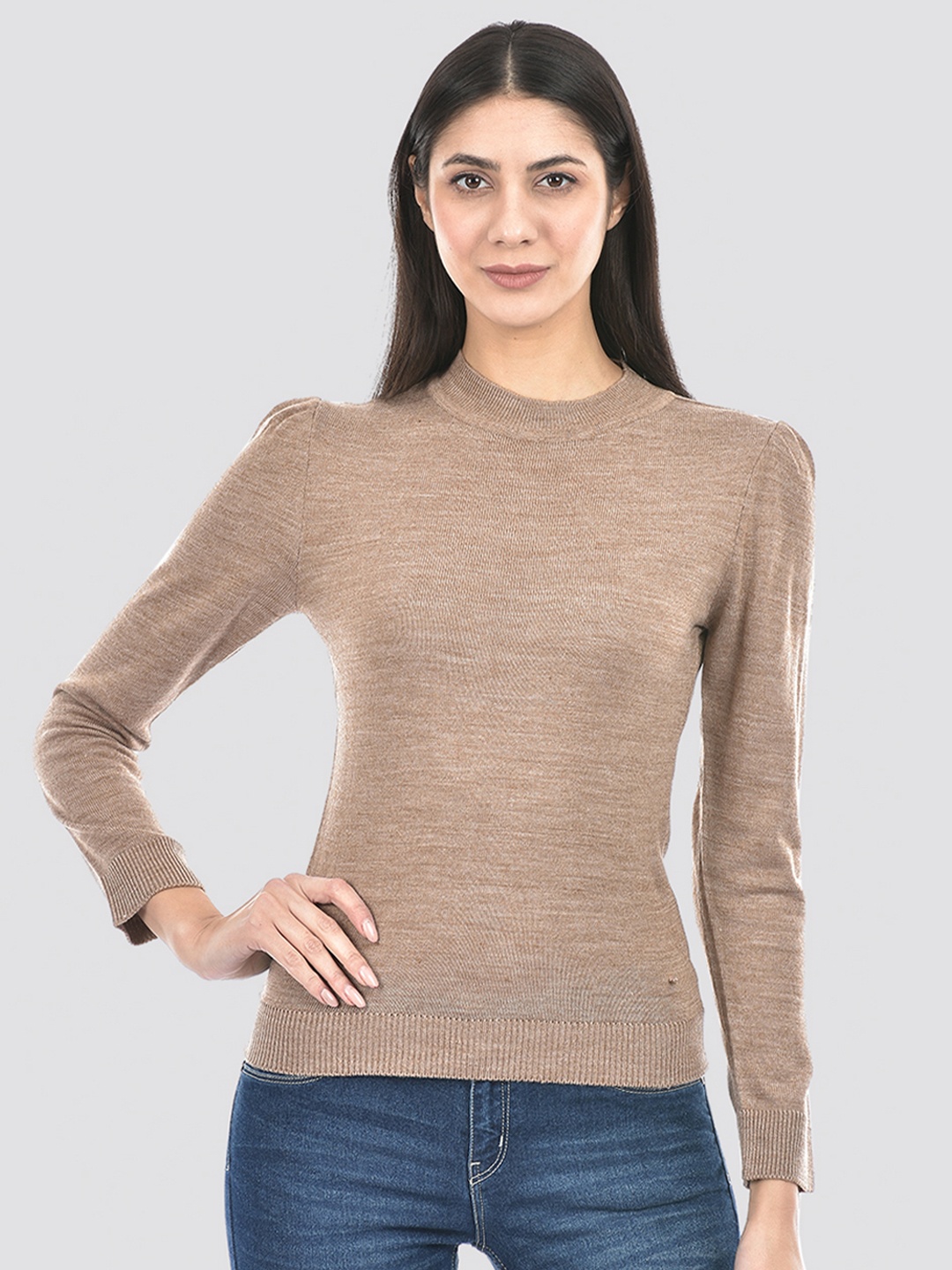 

Numero Uno Round Neck Acrylic Pullover Sweater, Brown