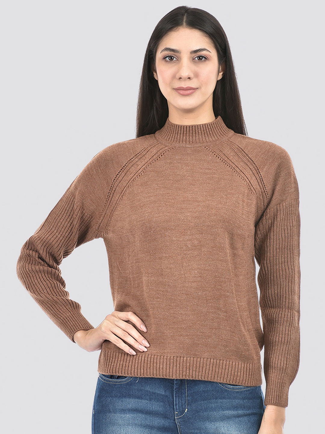 

Numero Uno High Neck Acrylic Pullover Sweater, Brown