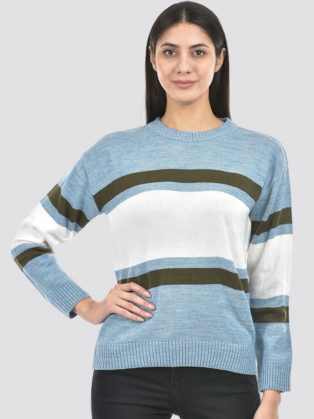 

Numero Uno Striped Acrylic Pullover, Blue