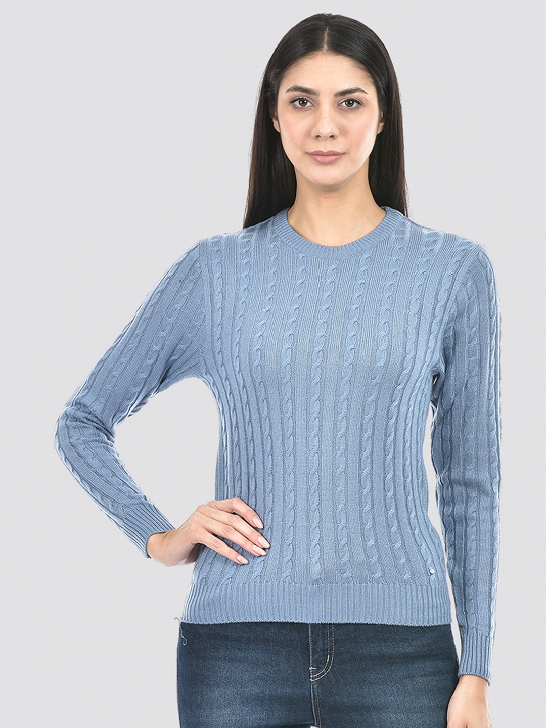 

Numero Uno Cable Knit Self Design Acrylic Pullover Sweater, Blue