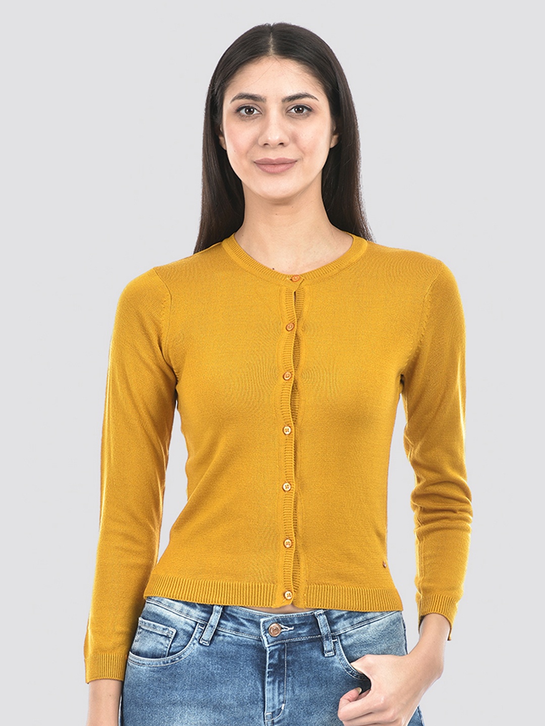 

Numero Uno Acrylic Cardigan Sweater, Mustard