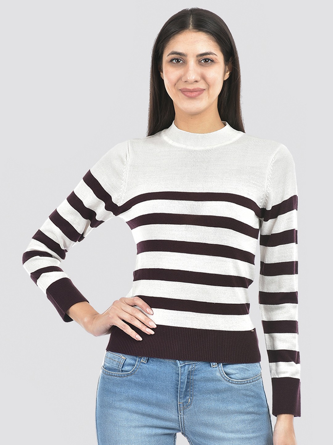 

Numero Uno Striped Acrylic Pullover, White