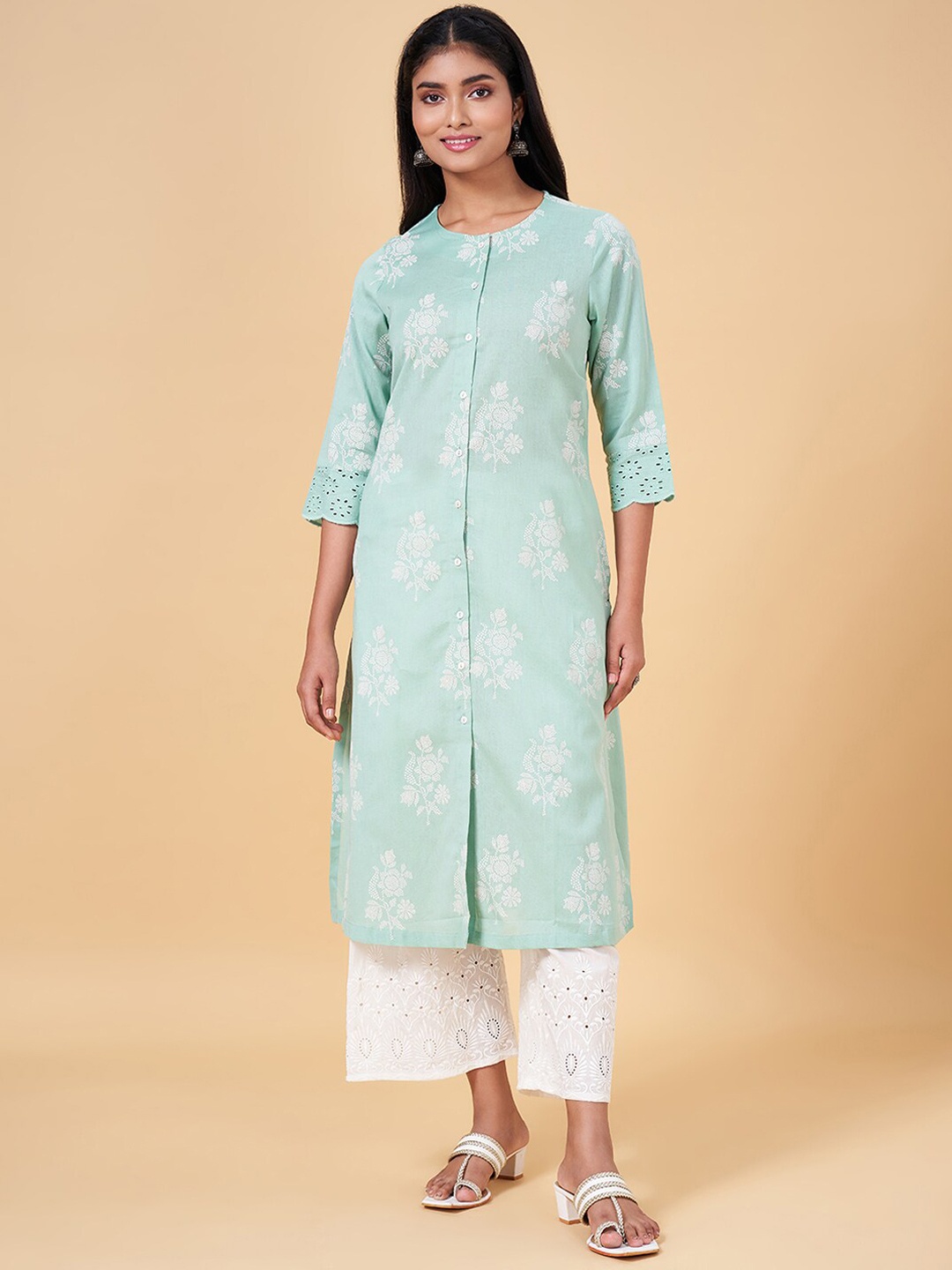 

RANGMANCH BY PANTALOONS Floral Printed Straight Kurta, Blue