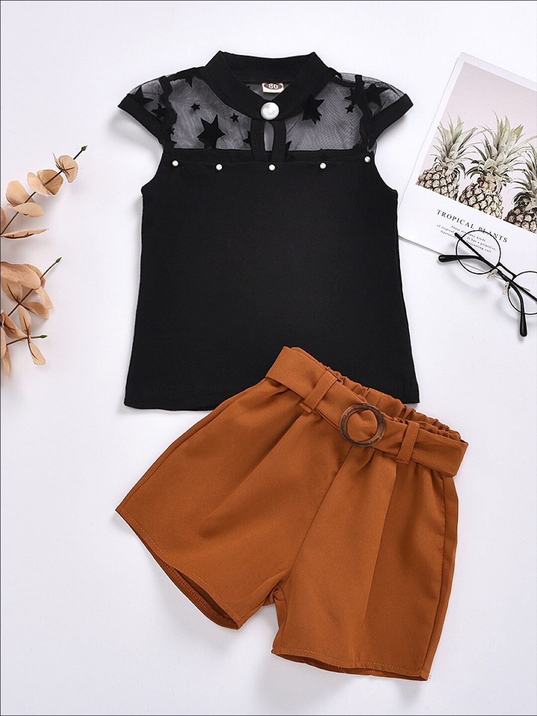 

StyleCast Girls Black Top with Shorts, Brown