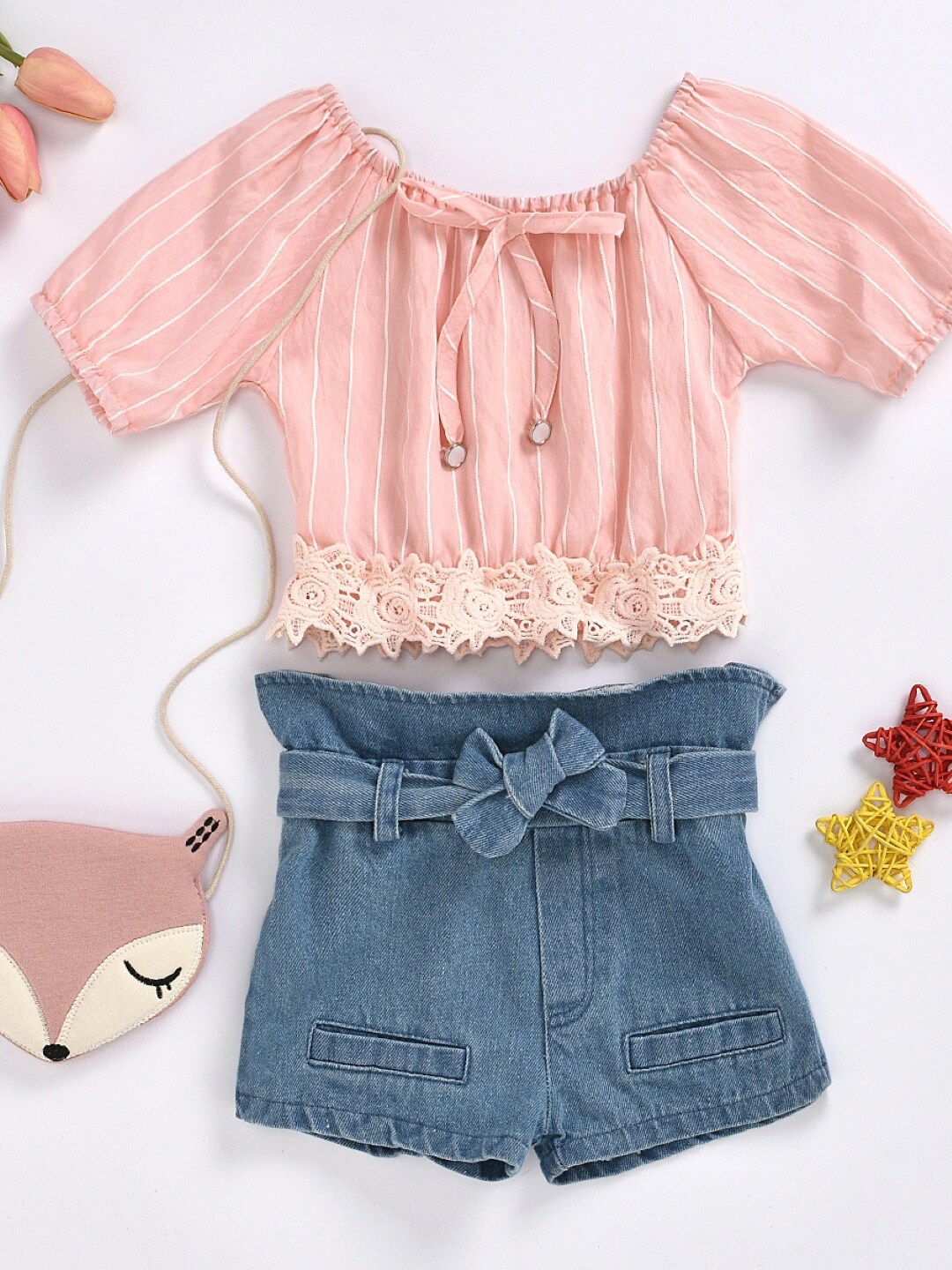 

StyleCast Girls Pink Striped Top with Shorts