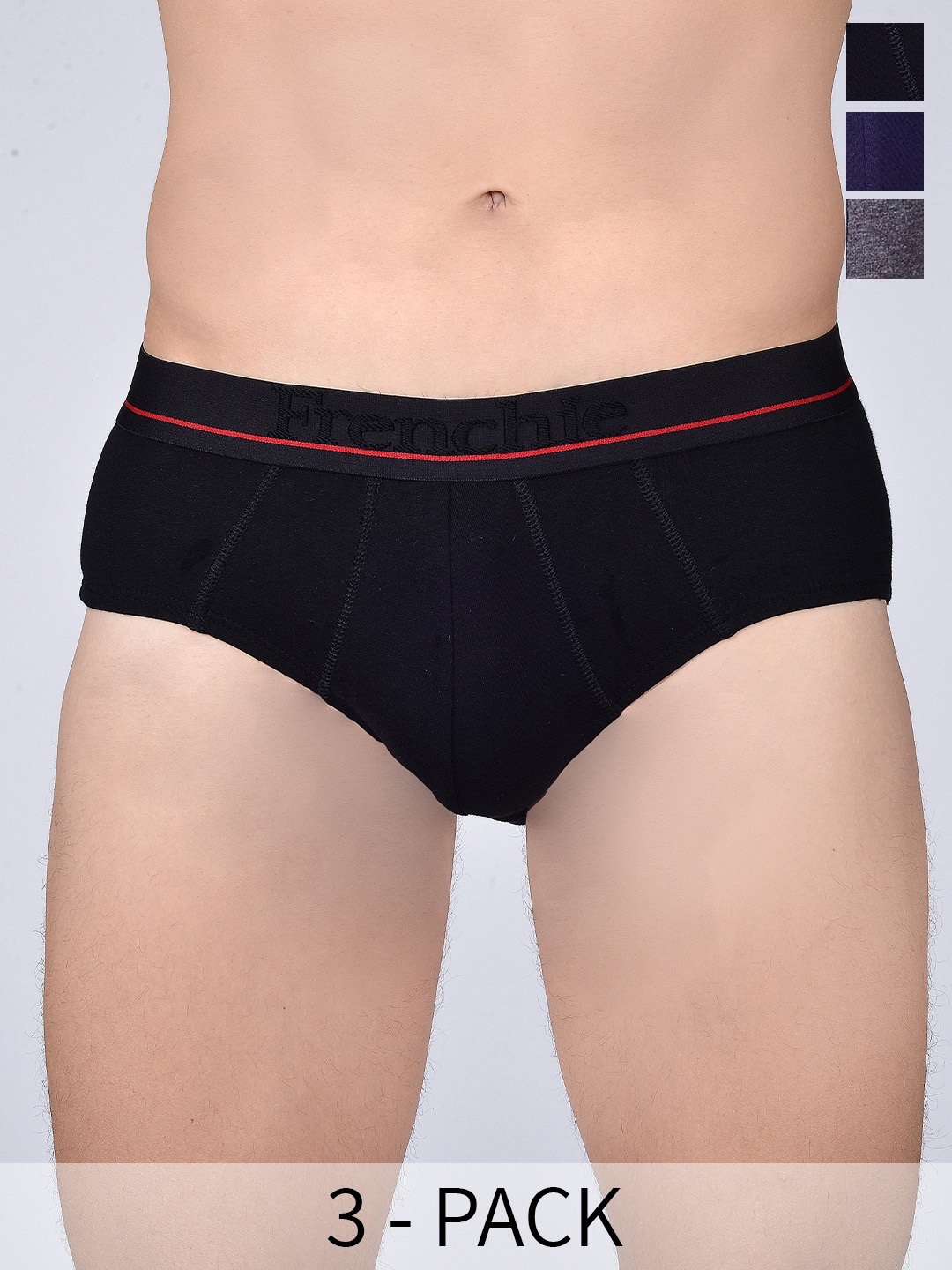 

FRENCHIE Men Pack Of 3 Assorted Mid-Rise Pure Cotton Briefs CASUALS_4003_PO3_S