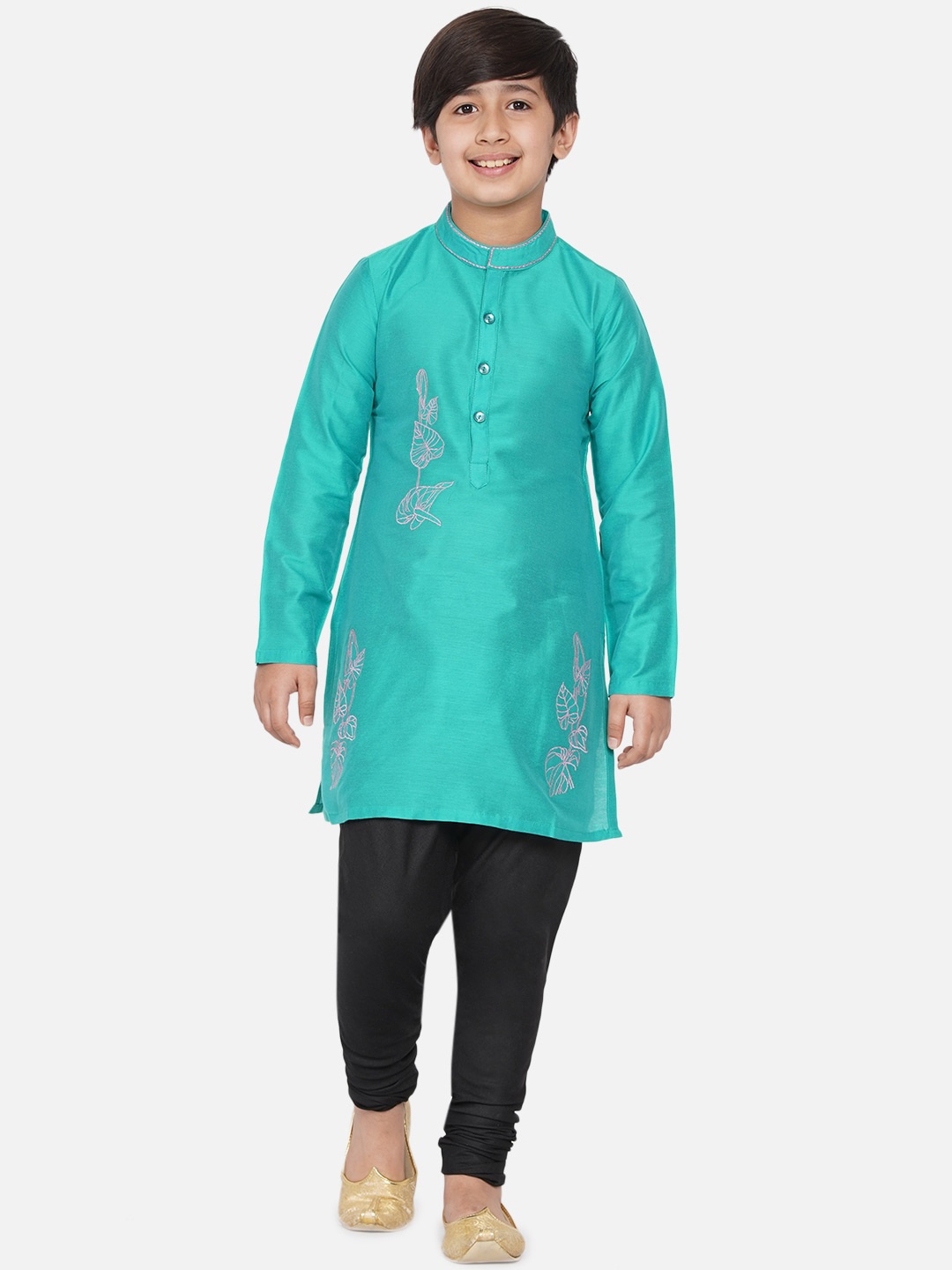 

Aks Kids Boys Thread Work Mandarin Collar Regular Straight Kurta, Turquoise blue