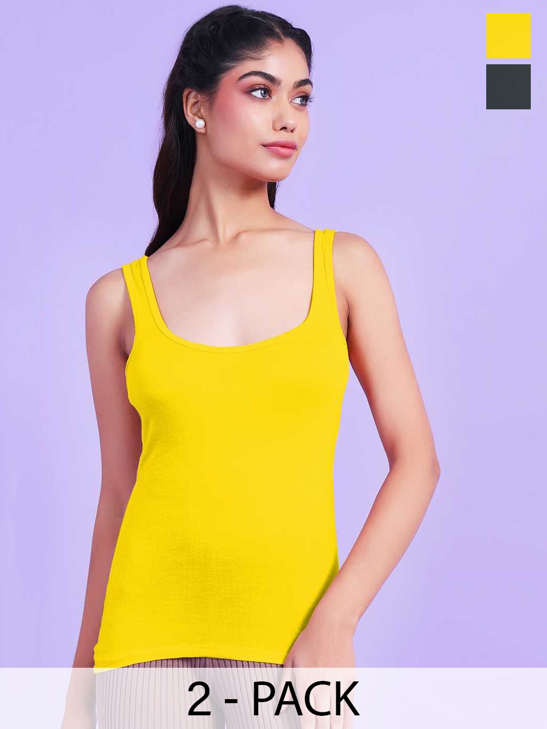 

Da Intimo Pack Of 2 Cotton Camisoles, Yellow
