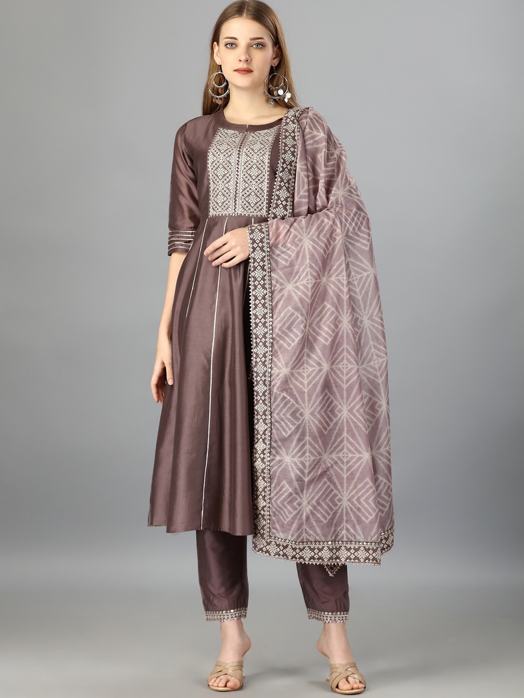 

Sitanjali Ethnic Motifs Yoke Design Regular Kurti With Trousers & Dupatta, Brown