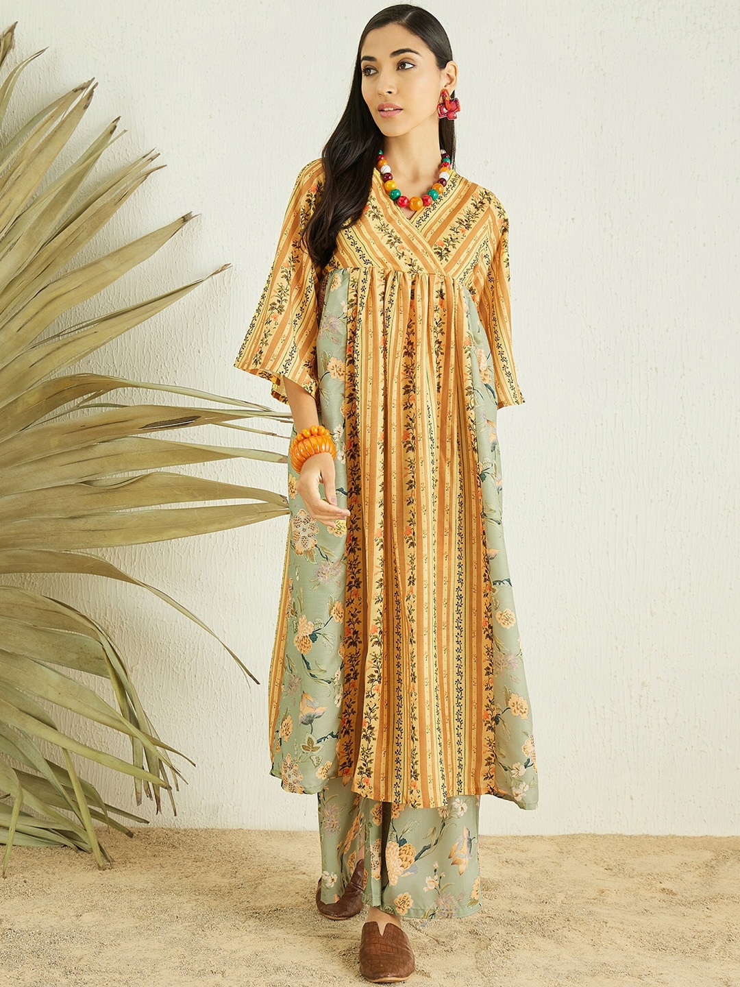 

MASSTANI BY INDDUS Floral Printed Regular Kurta With Palazzos, Yellow