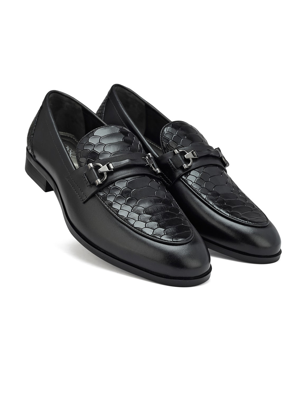 

ROSSO BRUNELLO Men Textured Leather Formal Loafers, Black